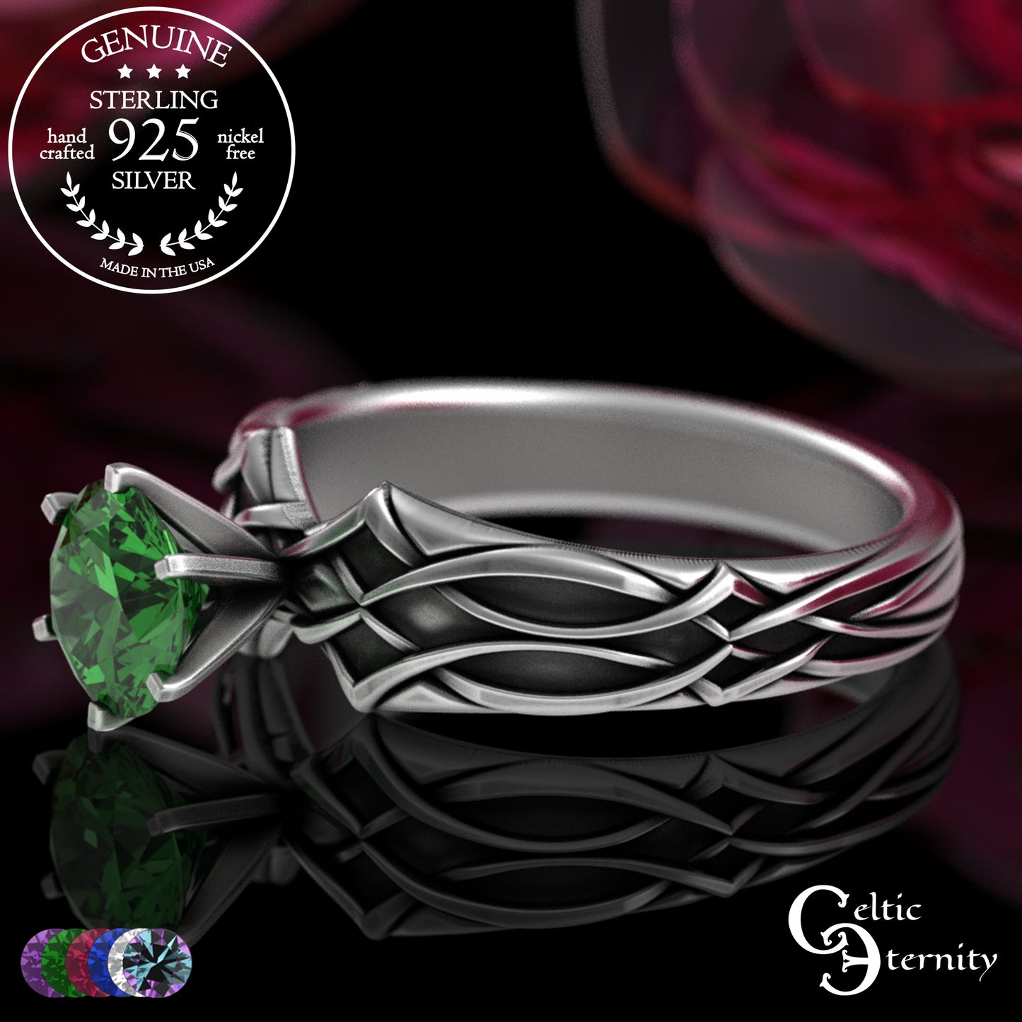 Sterling Alexandrite Celtic Engagement Ring with Diamond-Knotwork, 3343