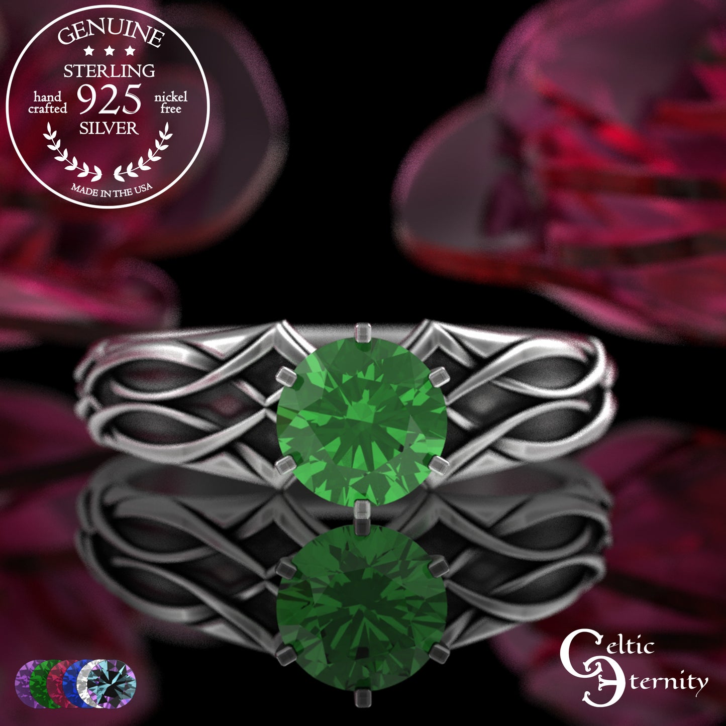 Sterling Alexandrite Celtic Engagement Ring with Diamond-Knotwork, 3343