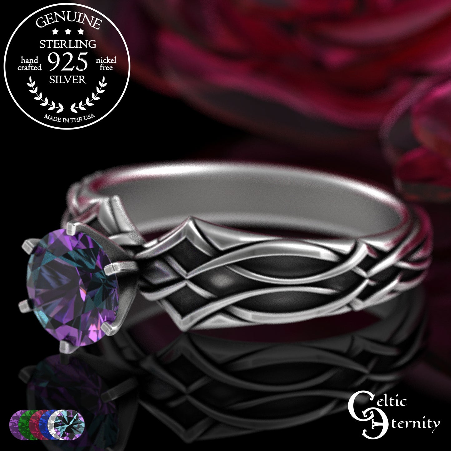 Sterling Alexandrite Celtic Engagement Ring with Diamond-Knotwork, 3343