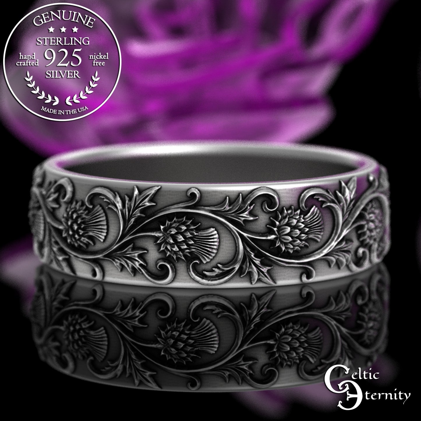 Sterling Women's Scottish Thistle Flower Wedding Band, 3349