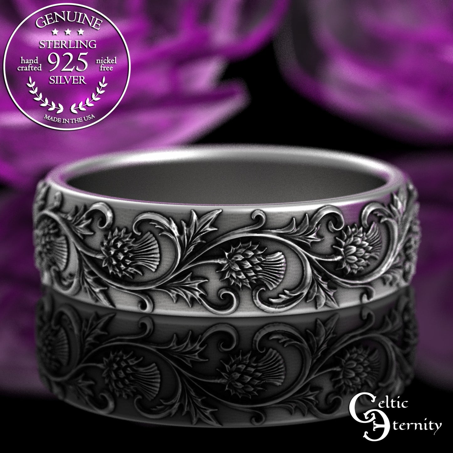 Sterling Women's Scottish Thistle Flower Wedding Band, 3349