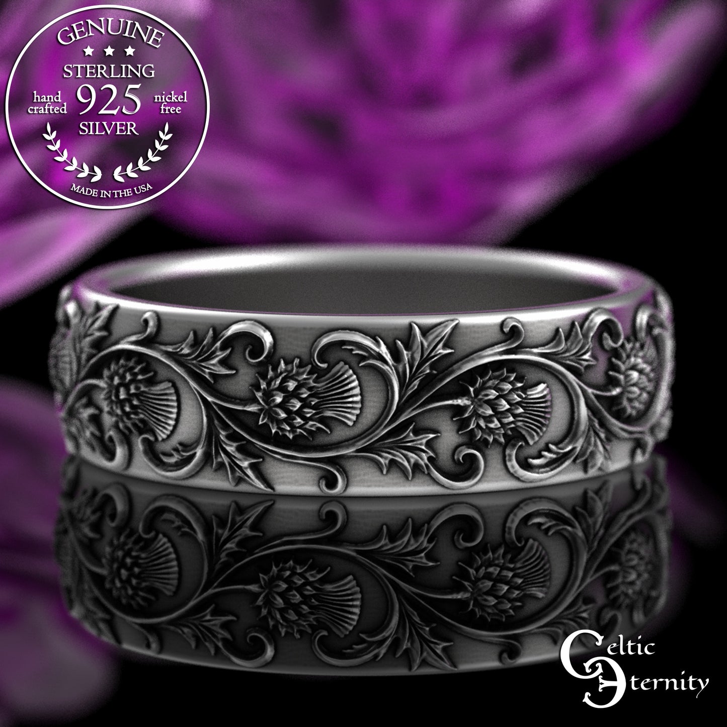 Sterling Women's Scottish Thistle Flower Wedding Band, 3349