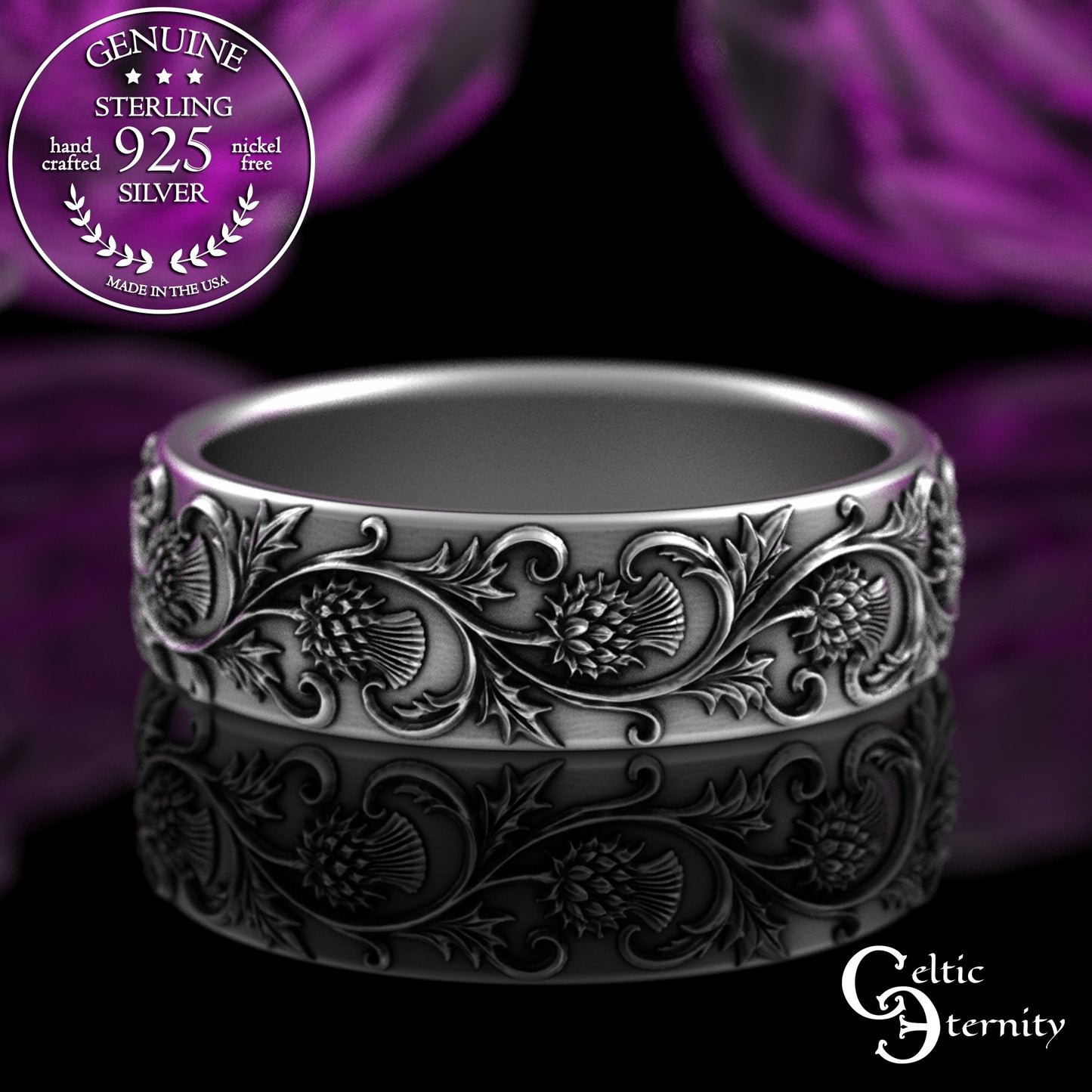 Sterling Women's Scottish Thistle Flower Wedding Band, 3349
