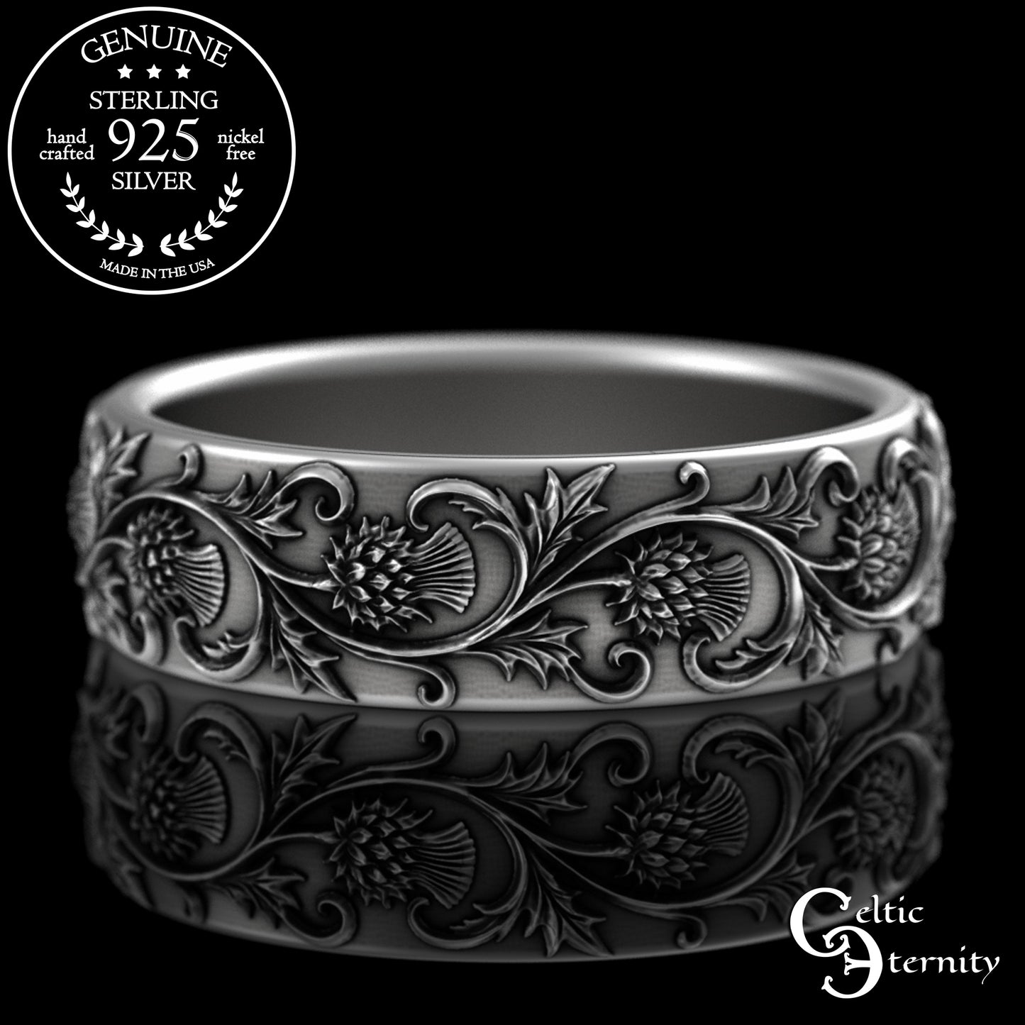 Sterling Women's Scottish Thistle Flower Wedding Band, 3349