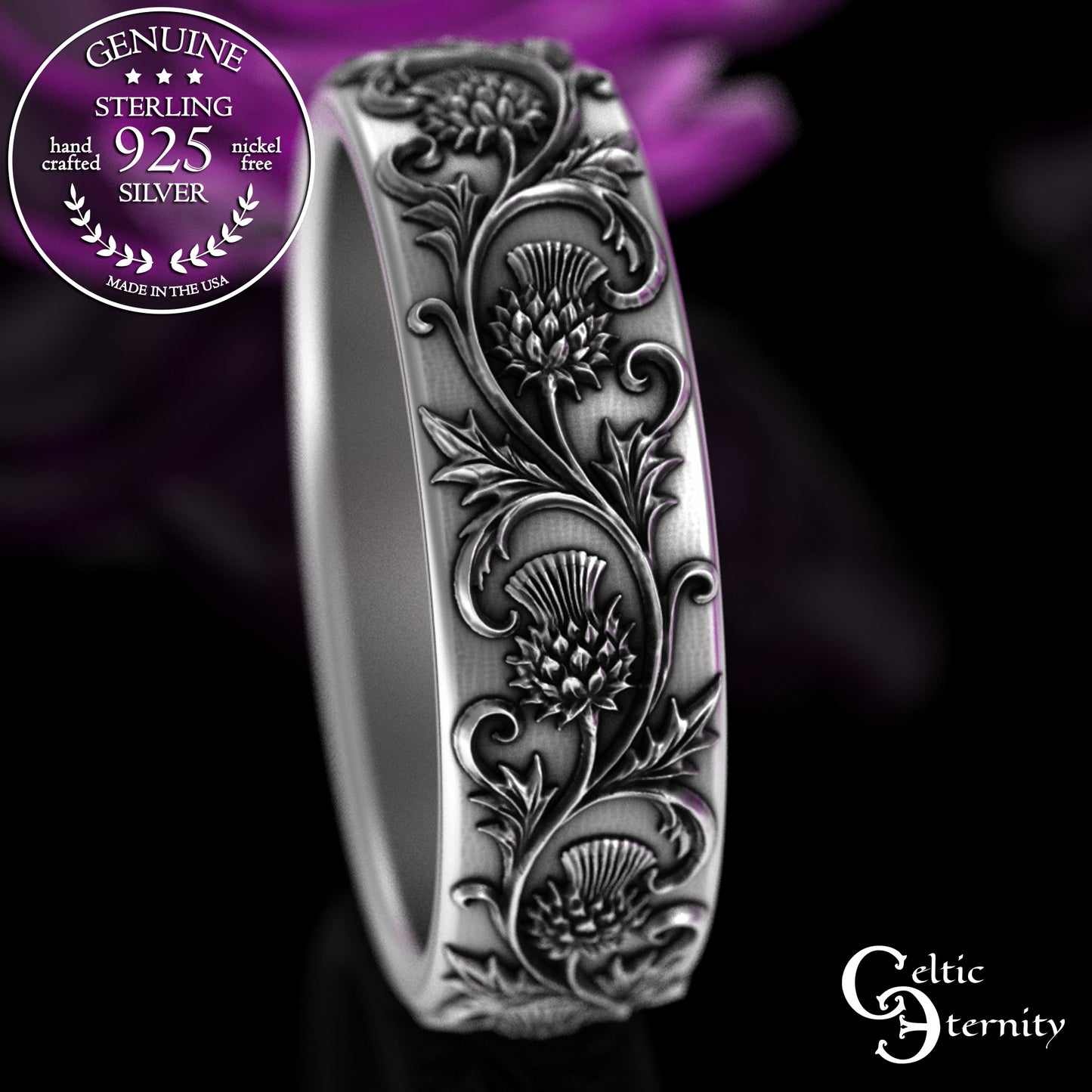 Sterling Women's Scottish Thistle Flower Wedding Band, 3349