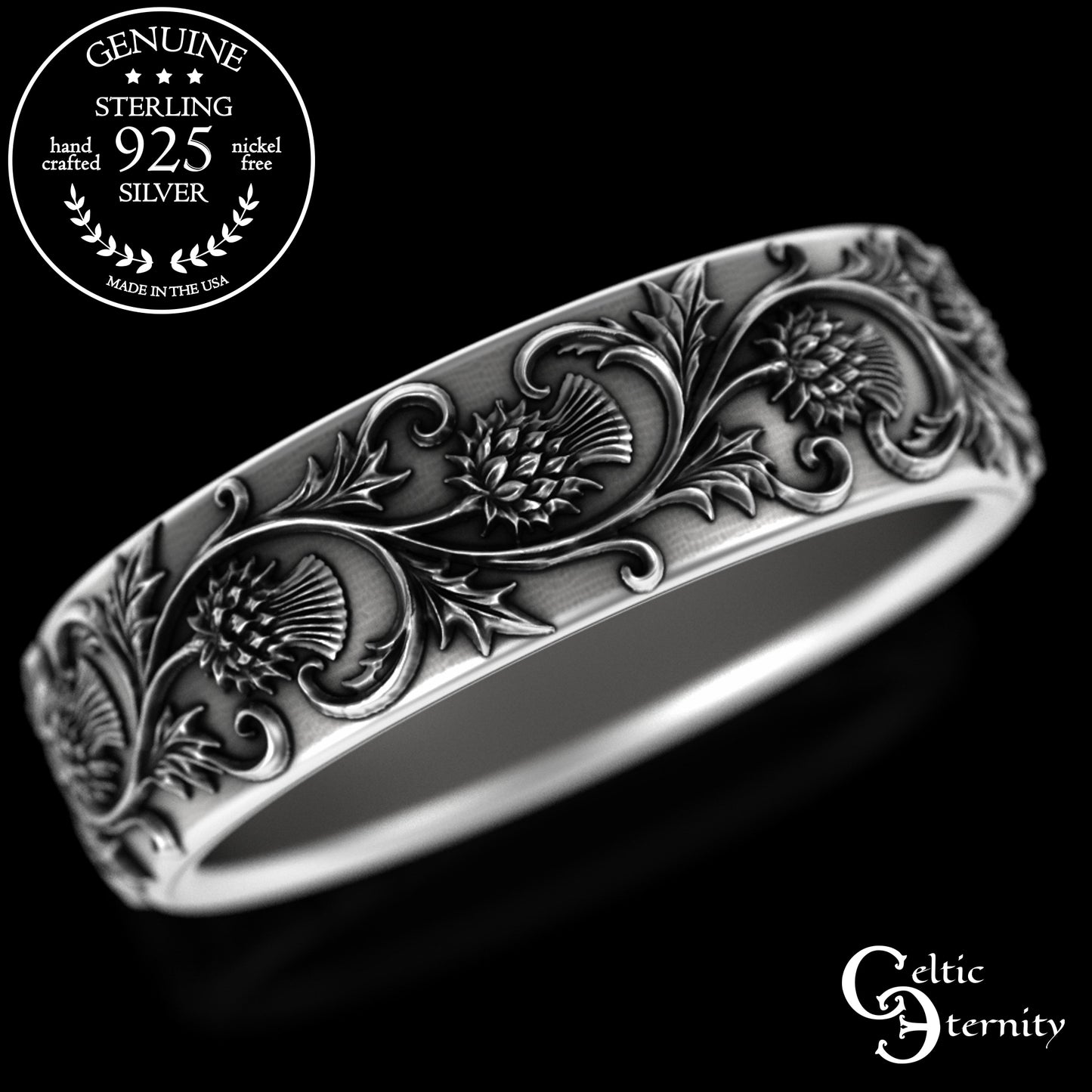 Sterling Women's Scottish Thistle Flower Wedding Band, 3349