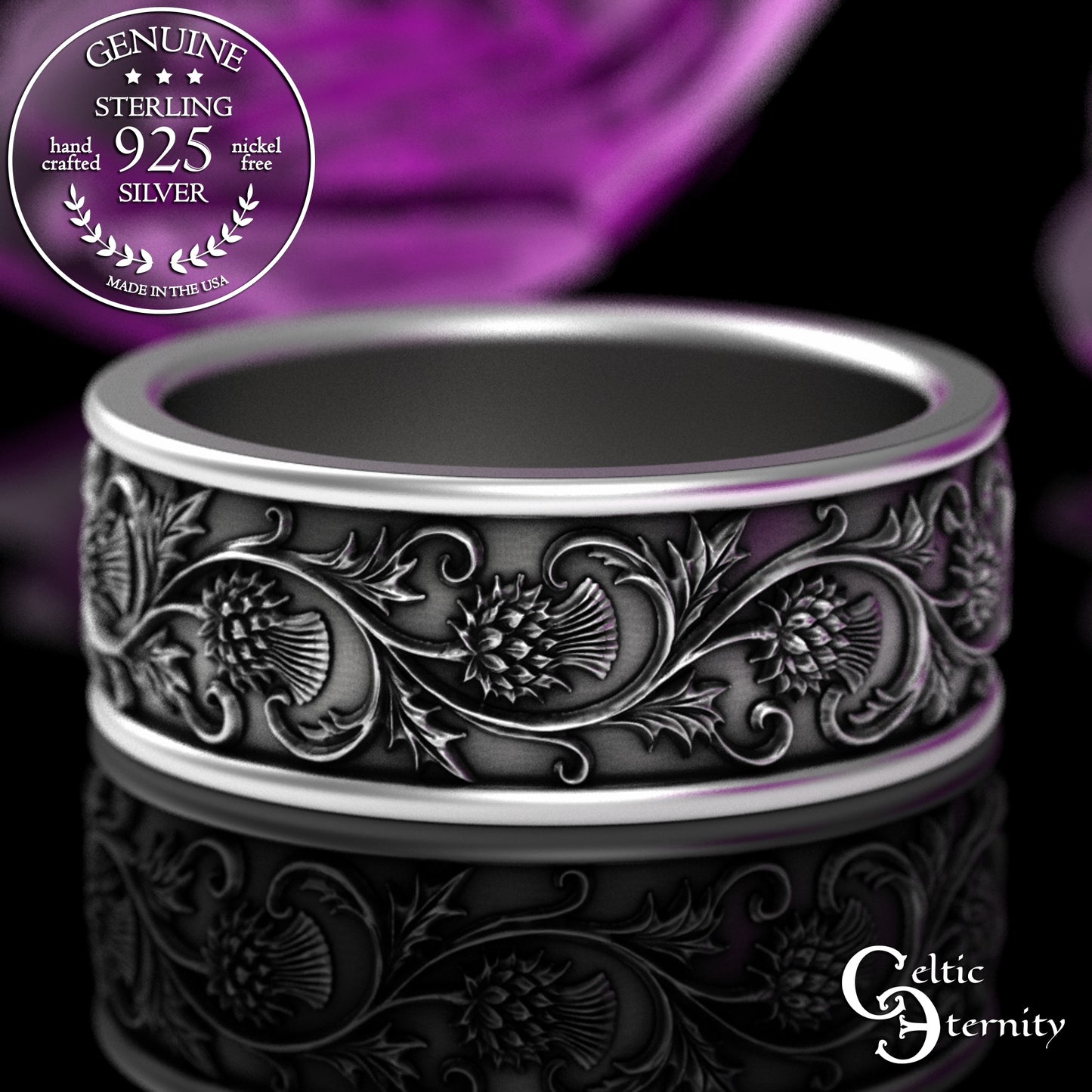 Sterling His & Hers Celtic Thistle Wedding Band Set, 3349 3352