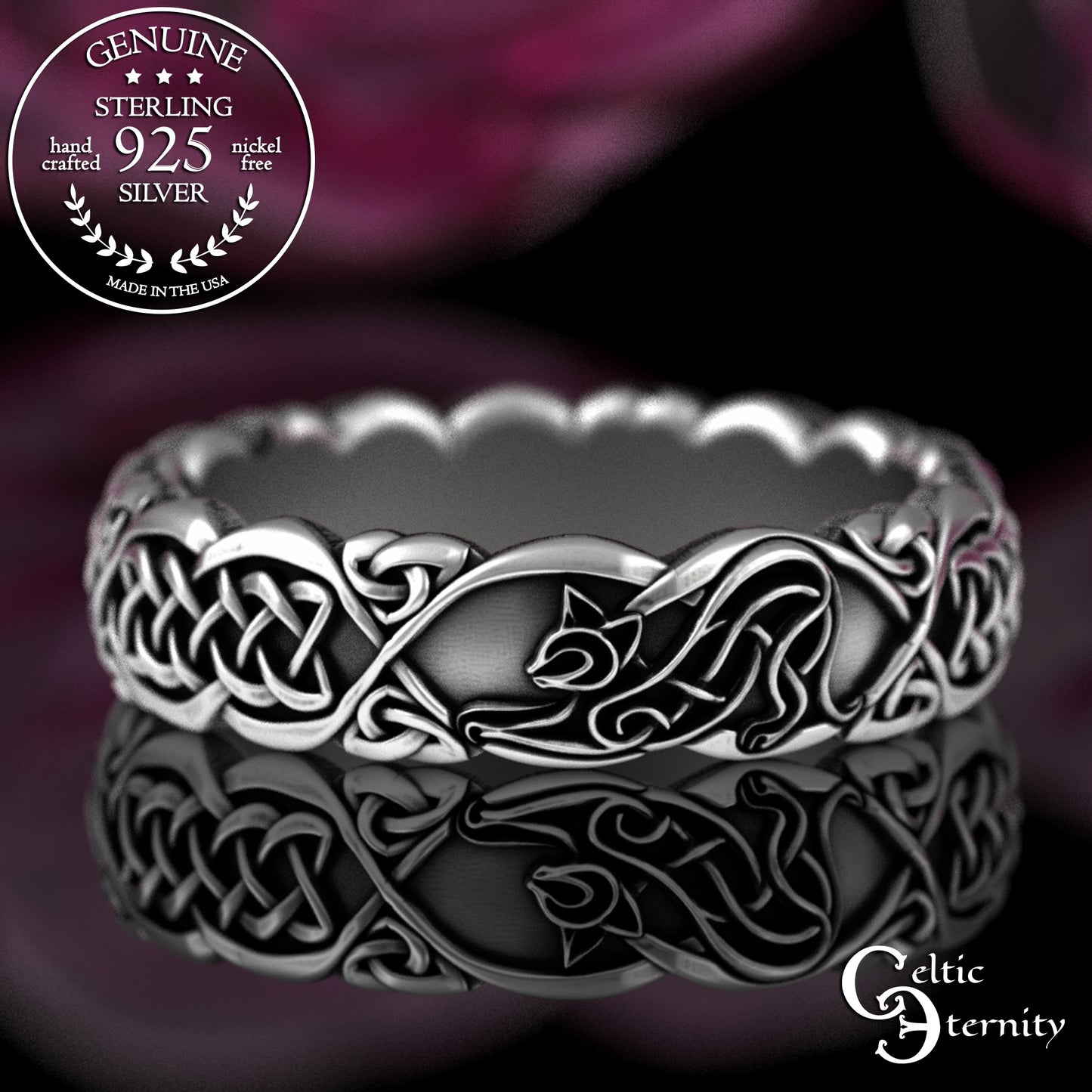 Woman's Sterling Irish Kitty Cat Wedding Band, 3356
