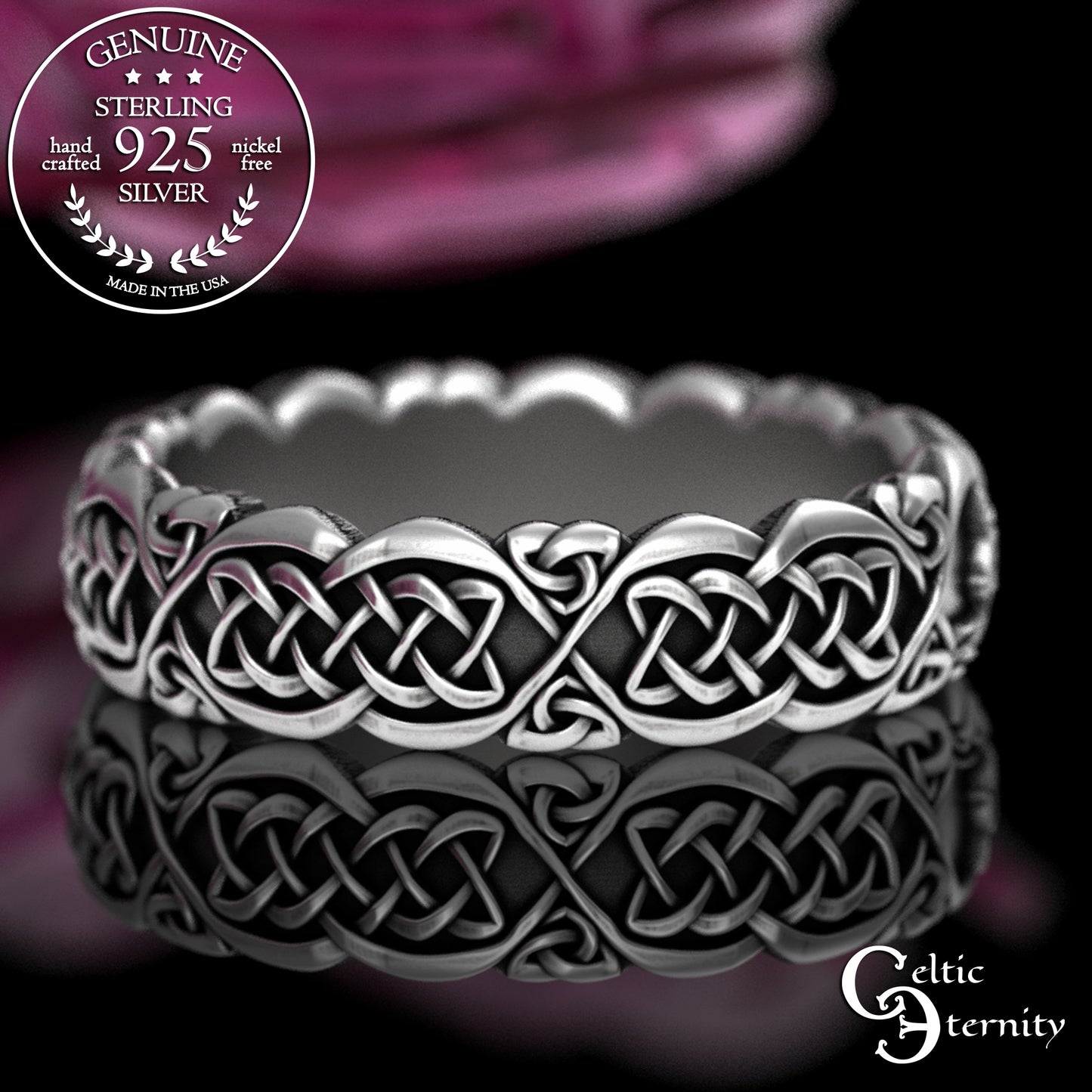 Sterling Matching Celtic Cats Wedding Bands Set, 3356 3358