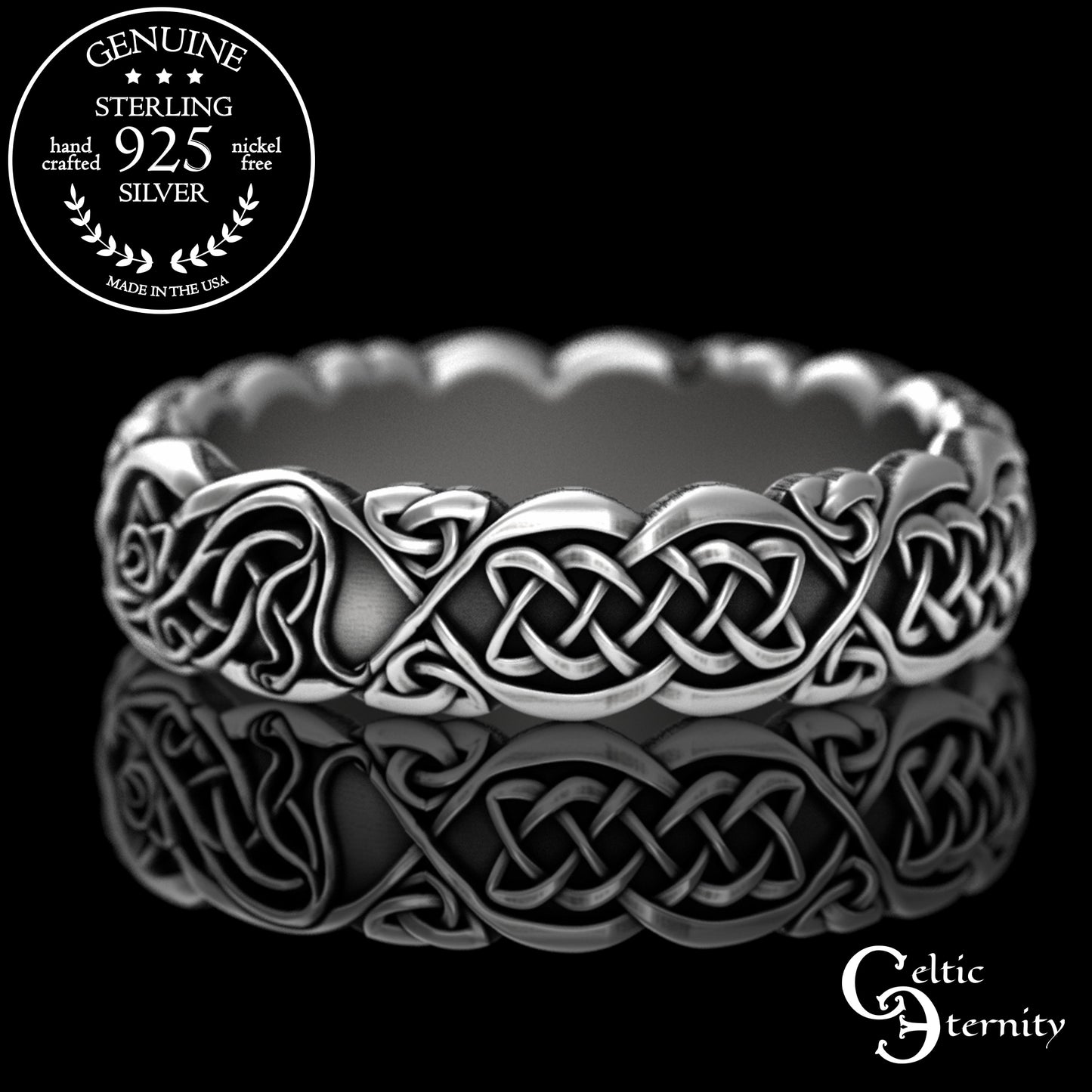 Sterling Matching Celtic Cats Wedding Bands Set, 3356 3358