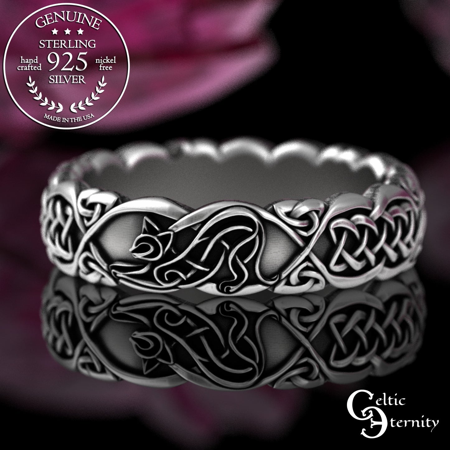 Woman's Sterling Irish Kitty Cat Wedding Band, 3356