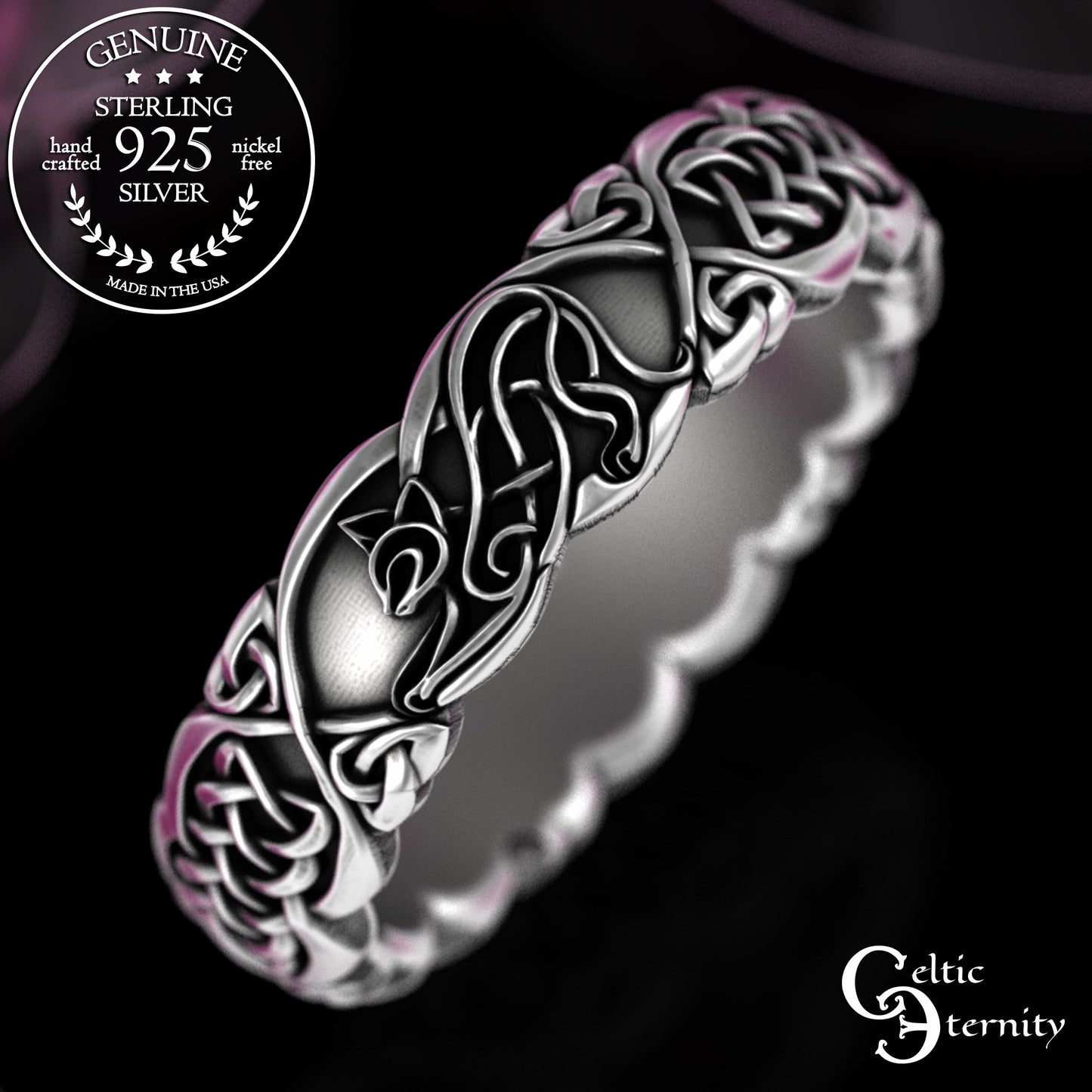 Woman's Sterling Irish Kitty Cat Wedding Band, 3356
