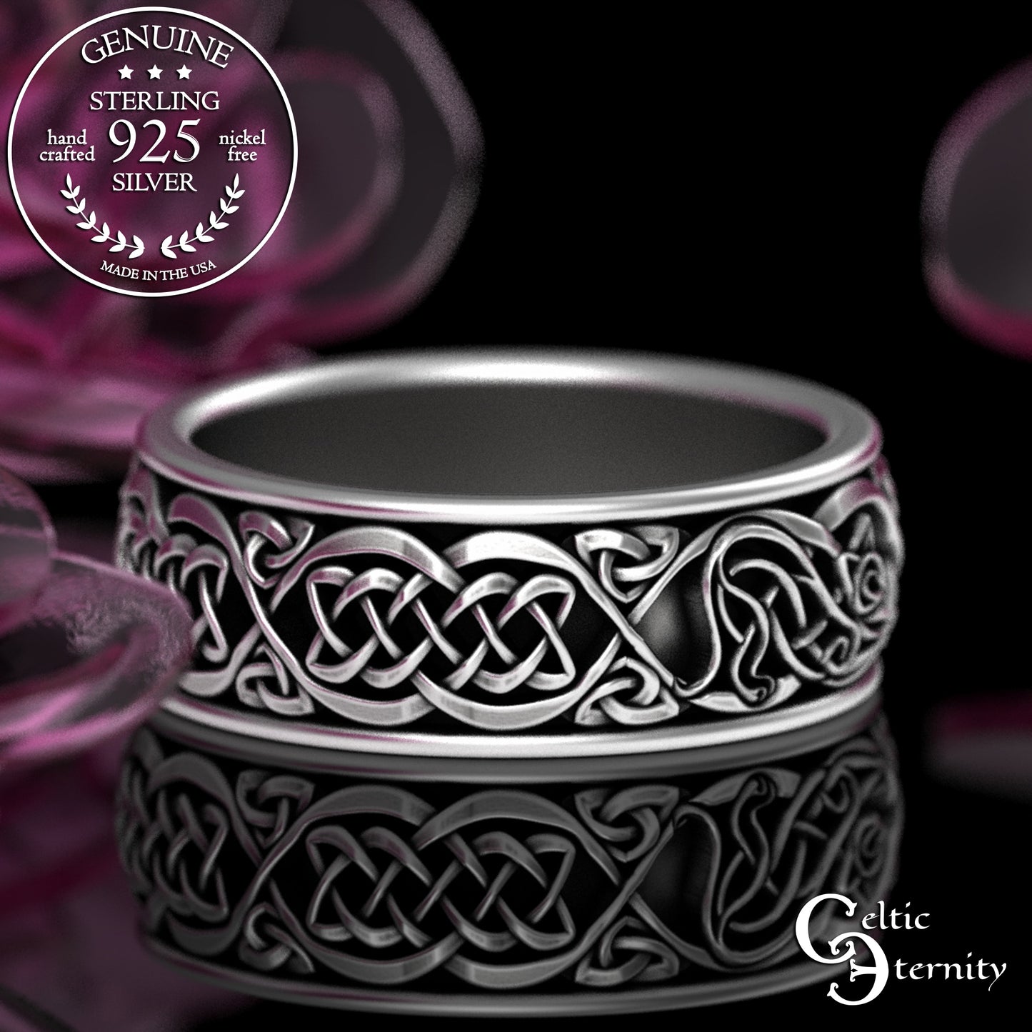 Men's Sterling Irish Cat & Knotwork Wedding Band, 3358