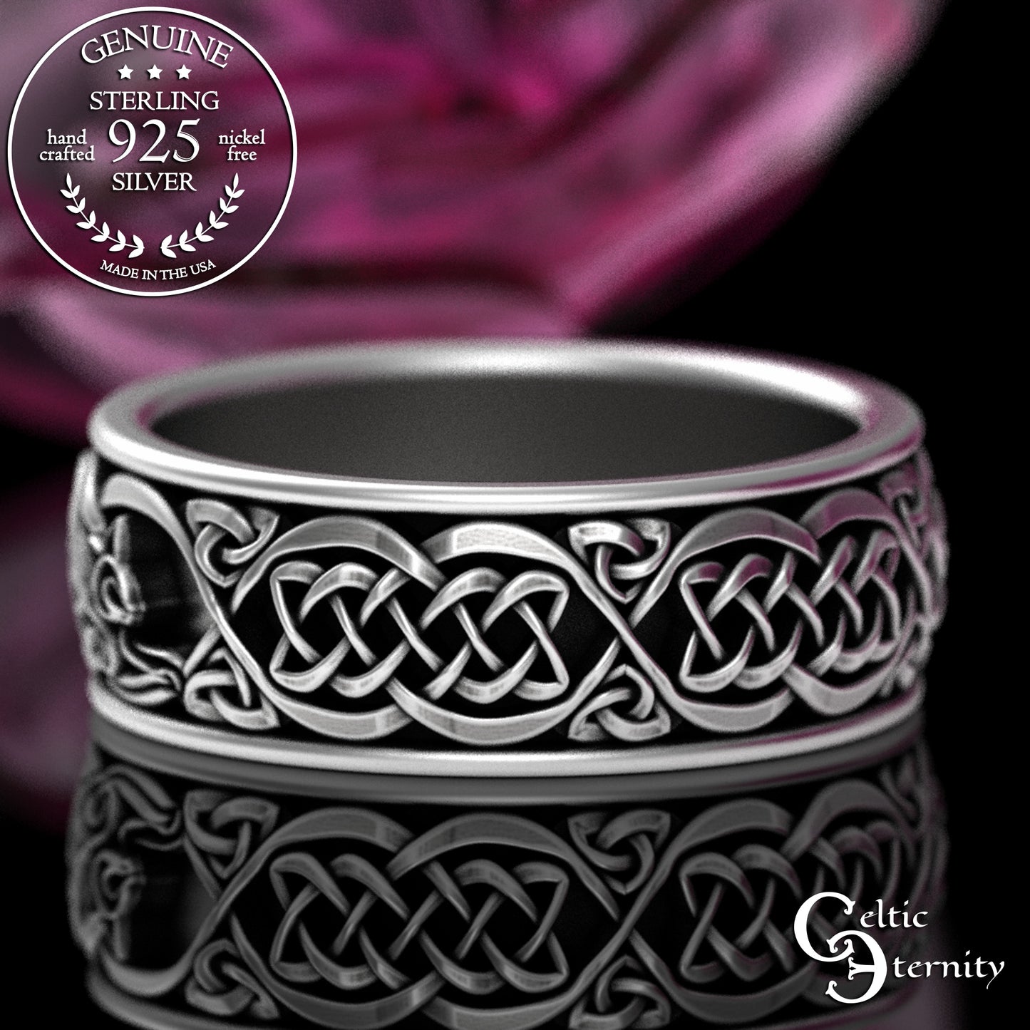Men's Sterling Irish Cat & Knotwork Wedding Band, 3358