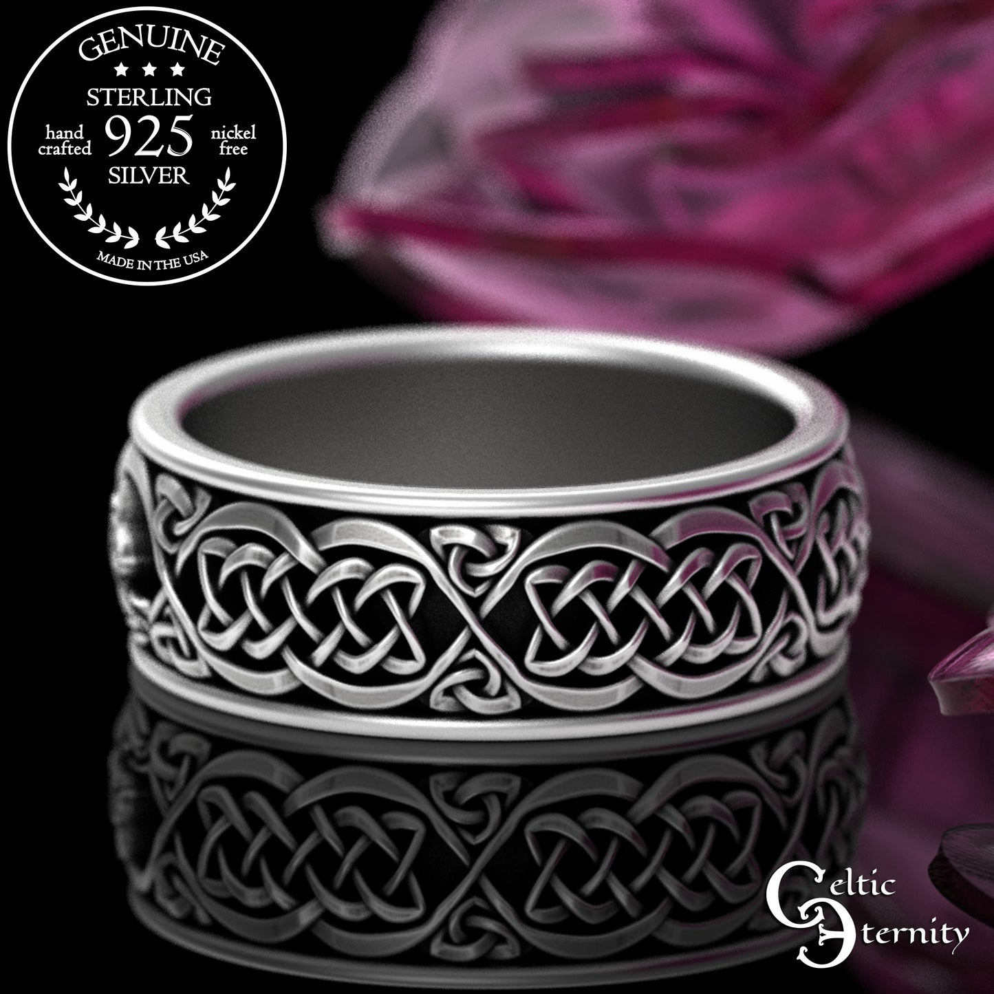 Men's Sterling Irish Cat & Knotwork Wedding Band, 3358