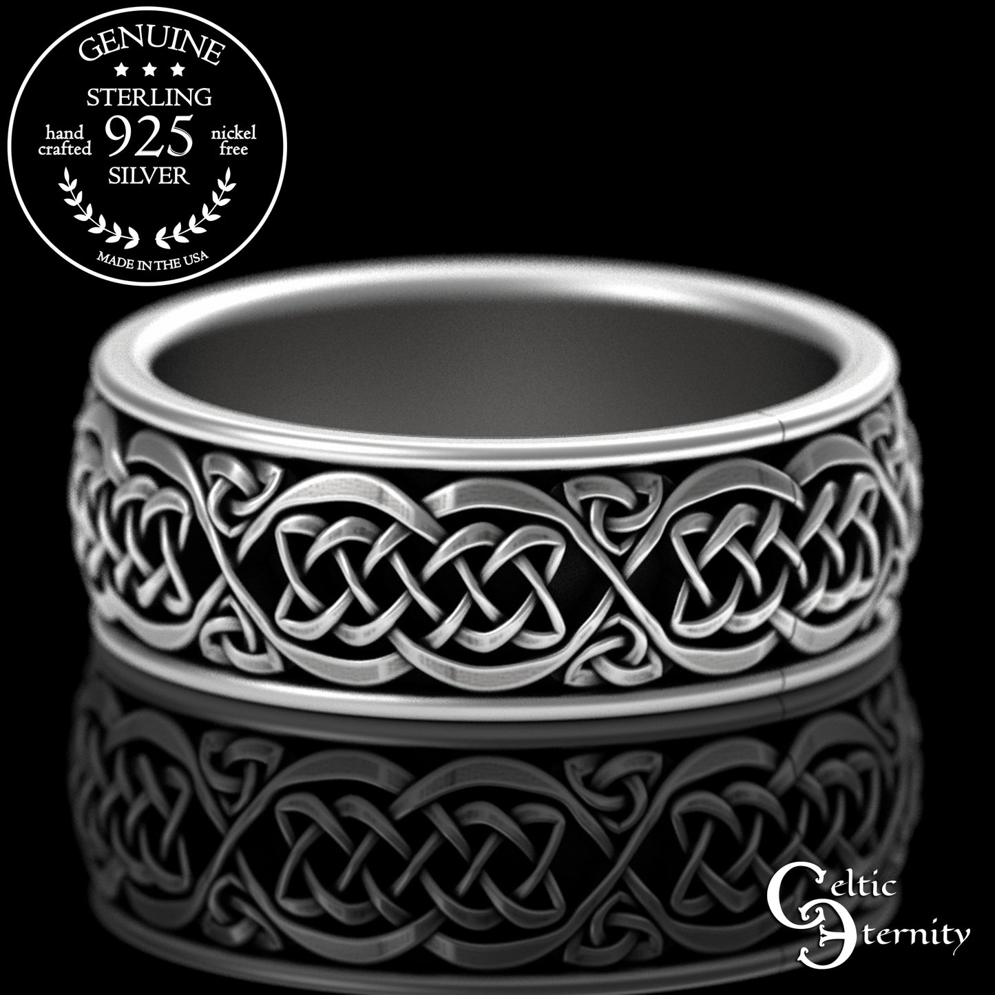 Men's Sterling Irish Cat & Knotwork Wedding Band, 3358