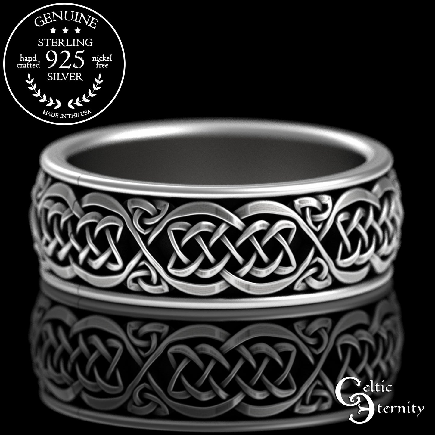 Men's Sterling Irish Cat & Knotwork Wedding Band, 3358