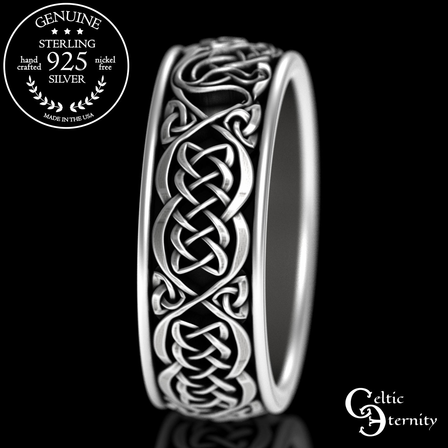 Men's Sterling Irish Cat & Knotwork Wedding Band, 3358