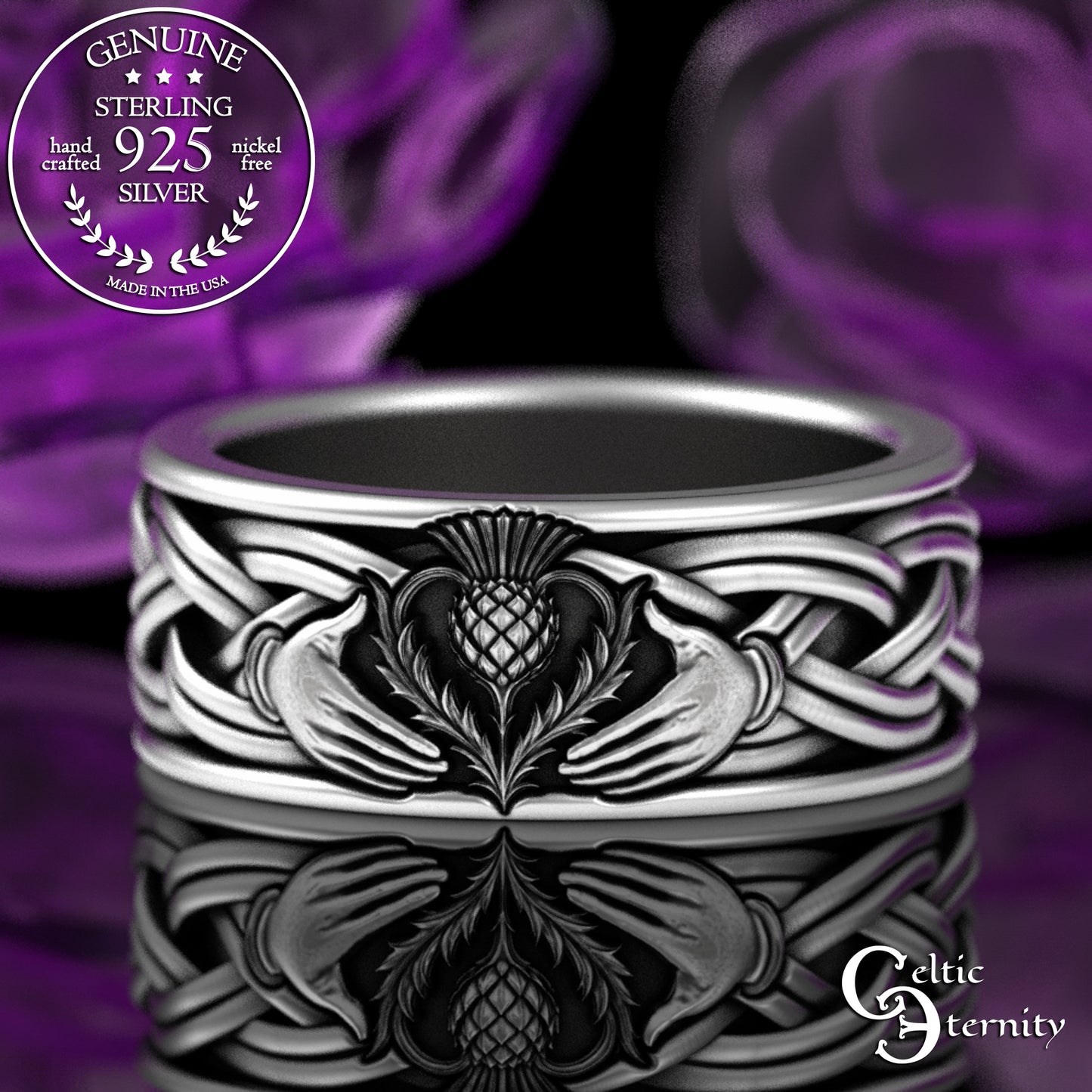 Sterling Matching Thistle & Celtic Claddagh Wedding Band Set, 3360 3359