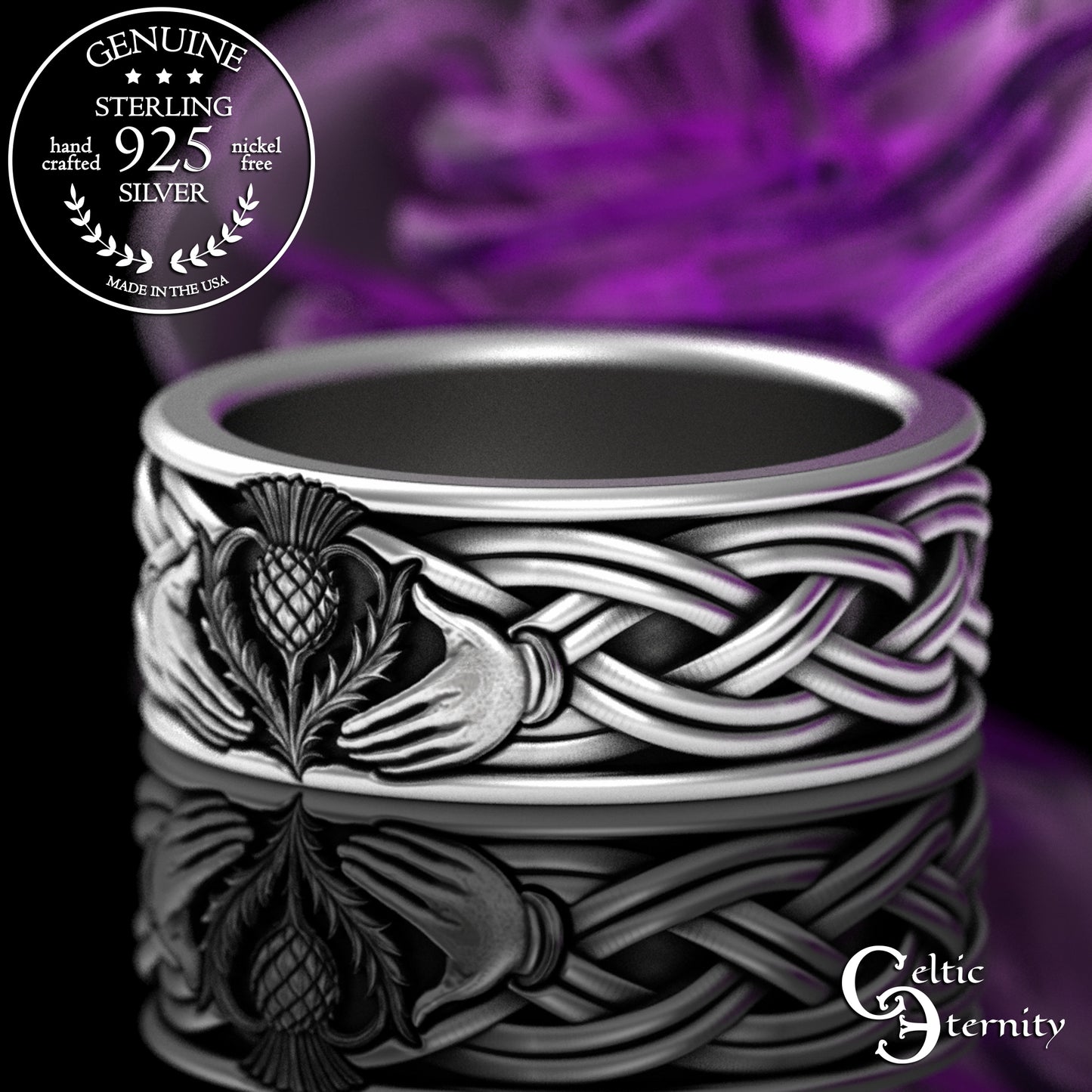Sterling Matching Thistle & Celtic Claddagh Wedding Band Set, 3360 3359