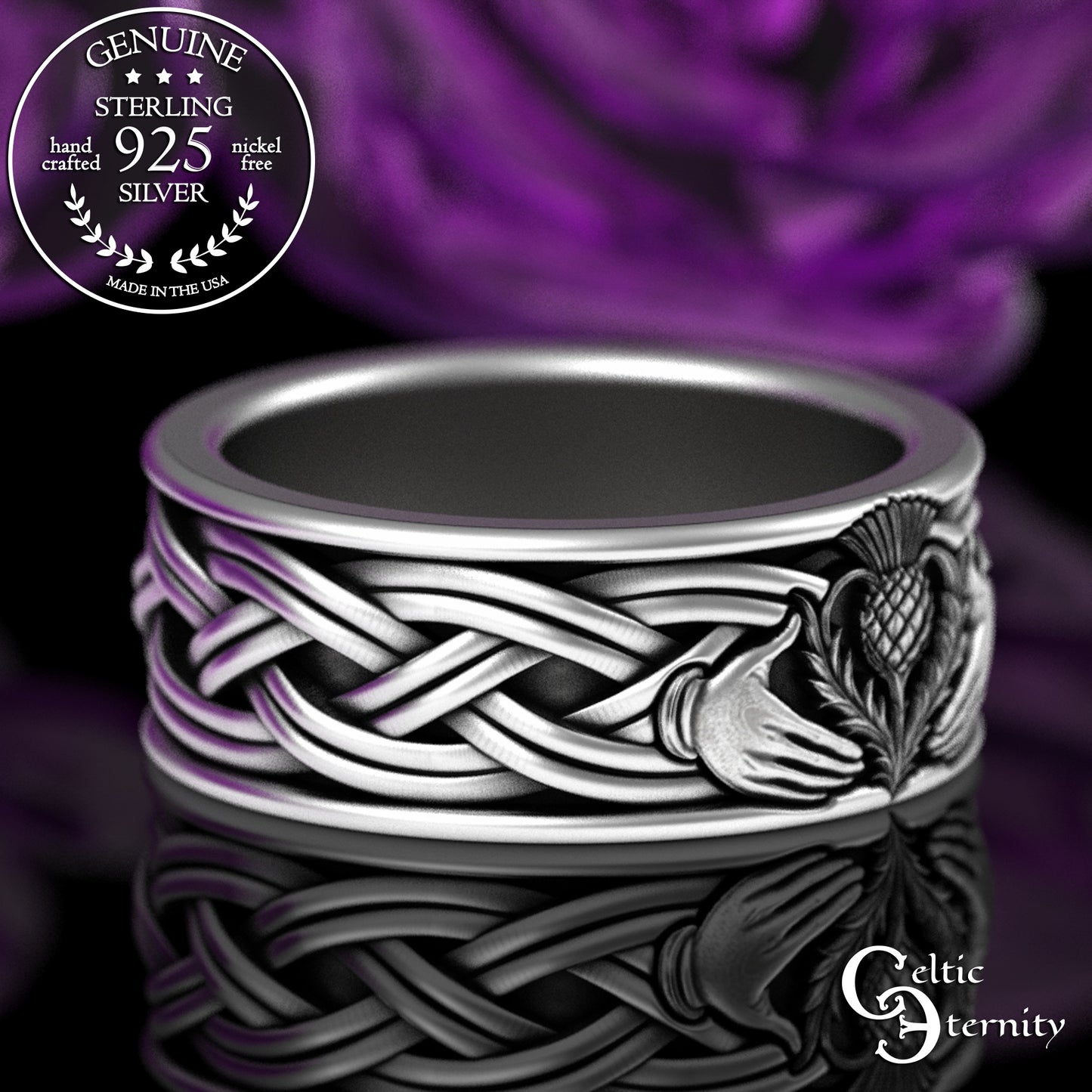 Sterling Matching Thistle & Celtic Claddagh Wedding Band Set, 3360 3359