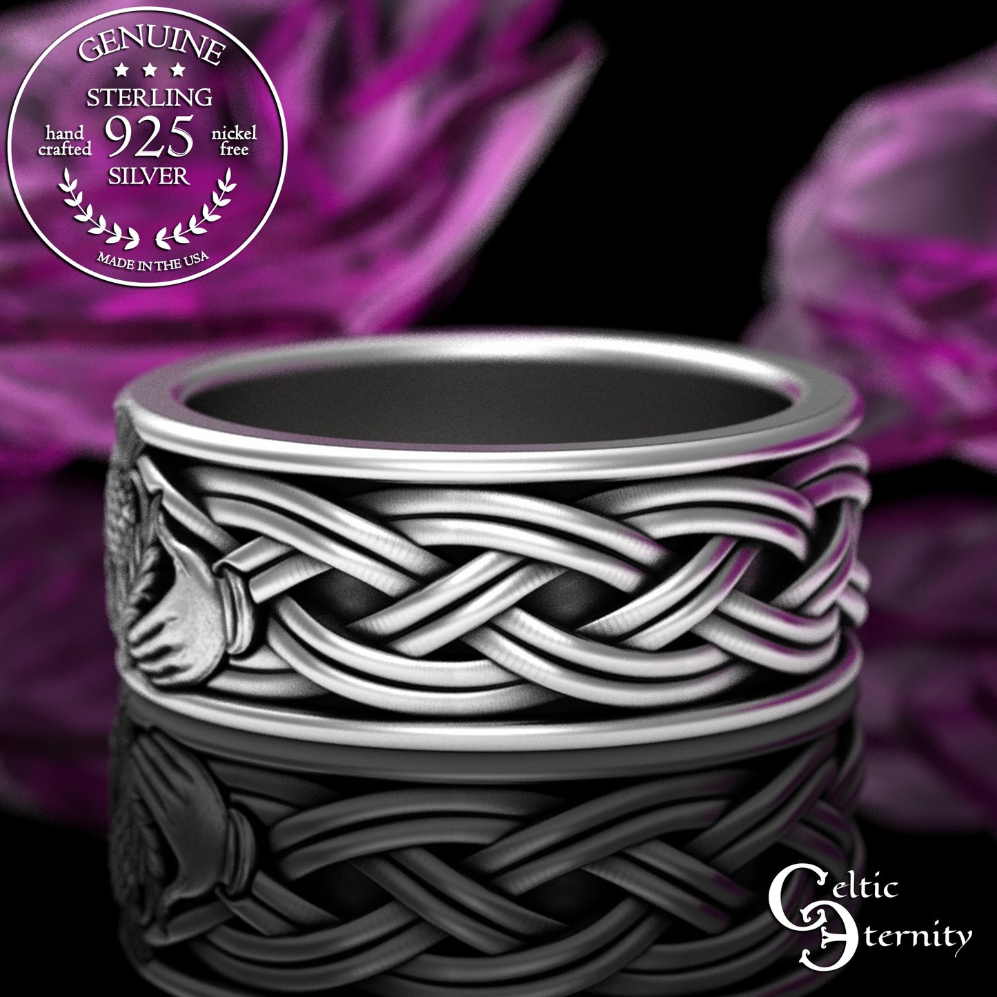 Sterling Men's Scottish Thistle Claddagh Wedding Band, 3359