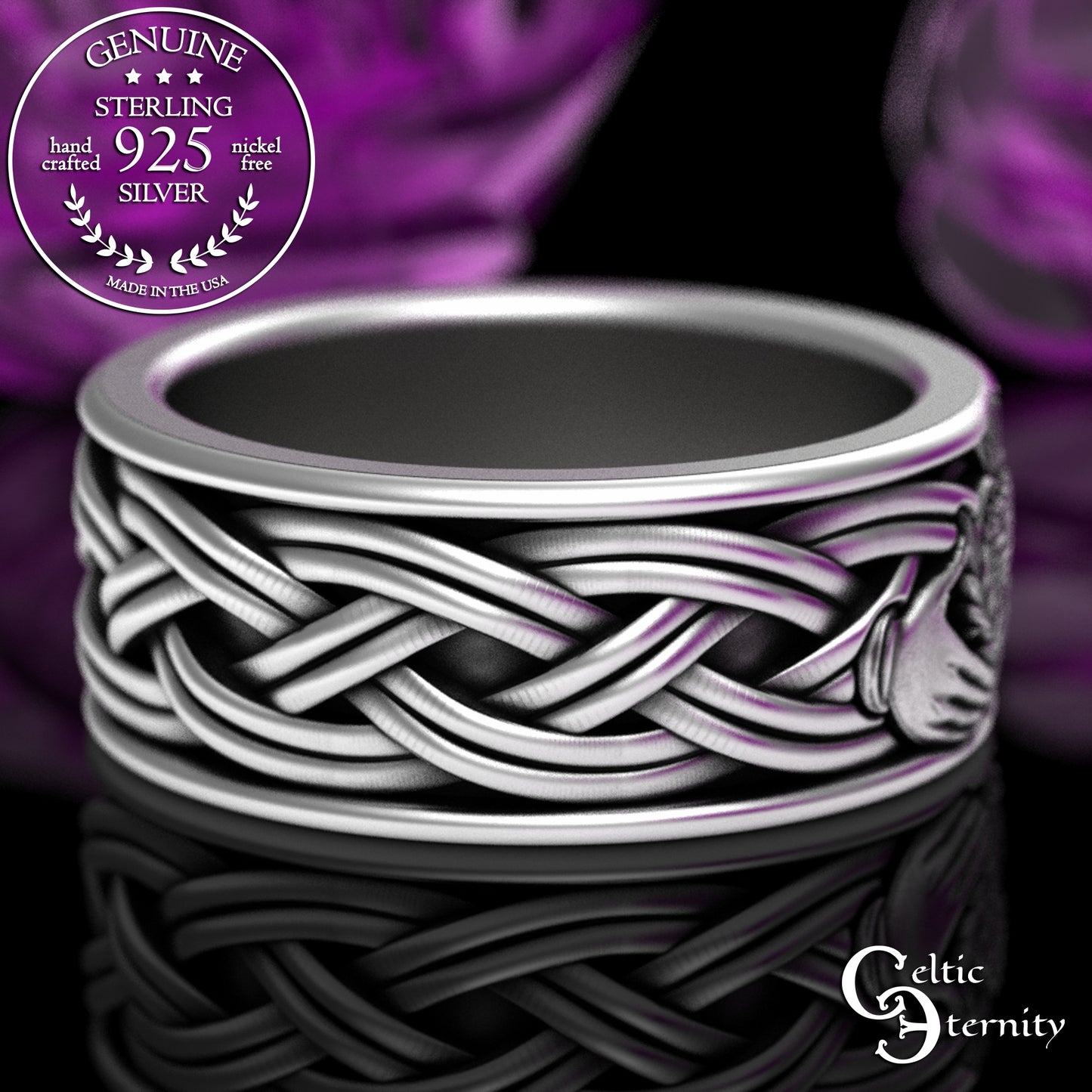 Sterling Men's Scottish Thistle Claddagh Wedding Band, 3359