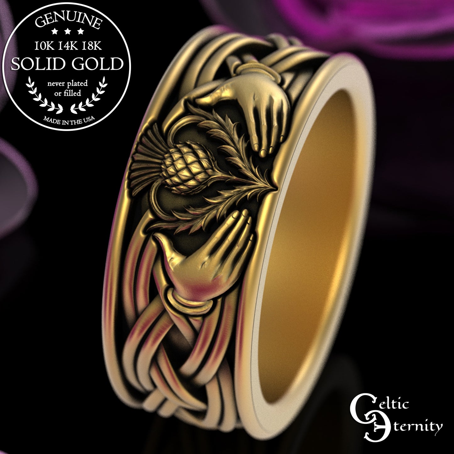 Sterling Men's Scottish Thistle Claddagh Wedding Band, 3359