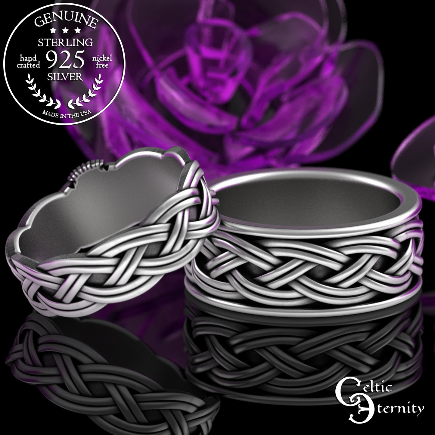 Sterling Matching Thistle & Celtic Claddagh Wedding Band Set, 3360 3359