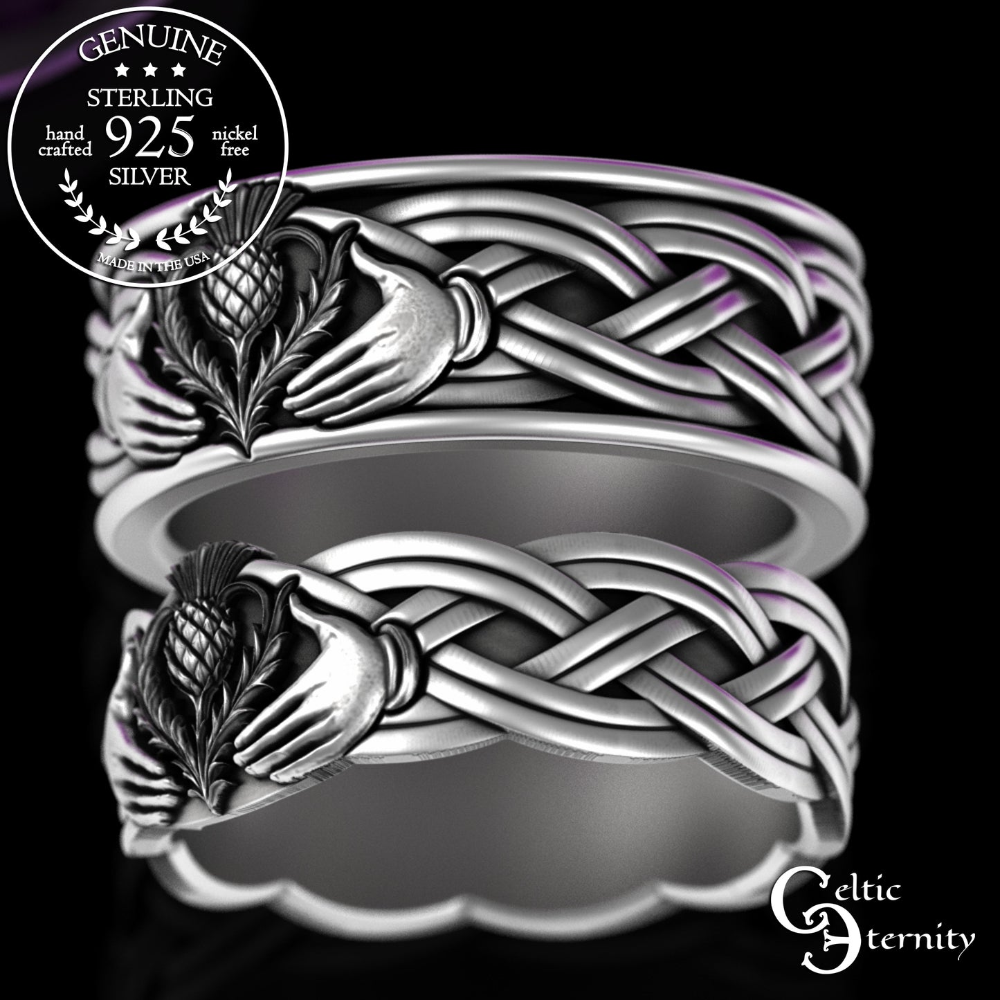 Sterling Matching Thistle & Celtic Claddagh Wedding Band Set, 3360 3359