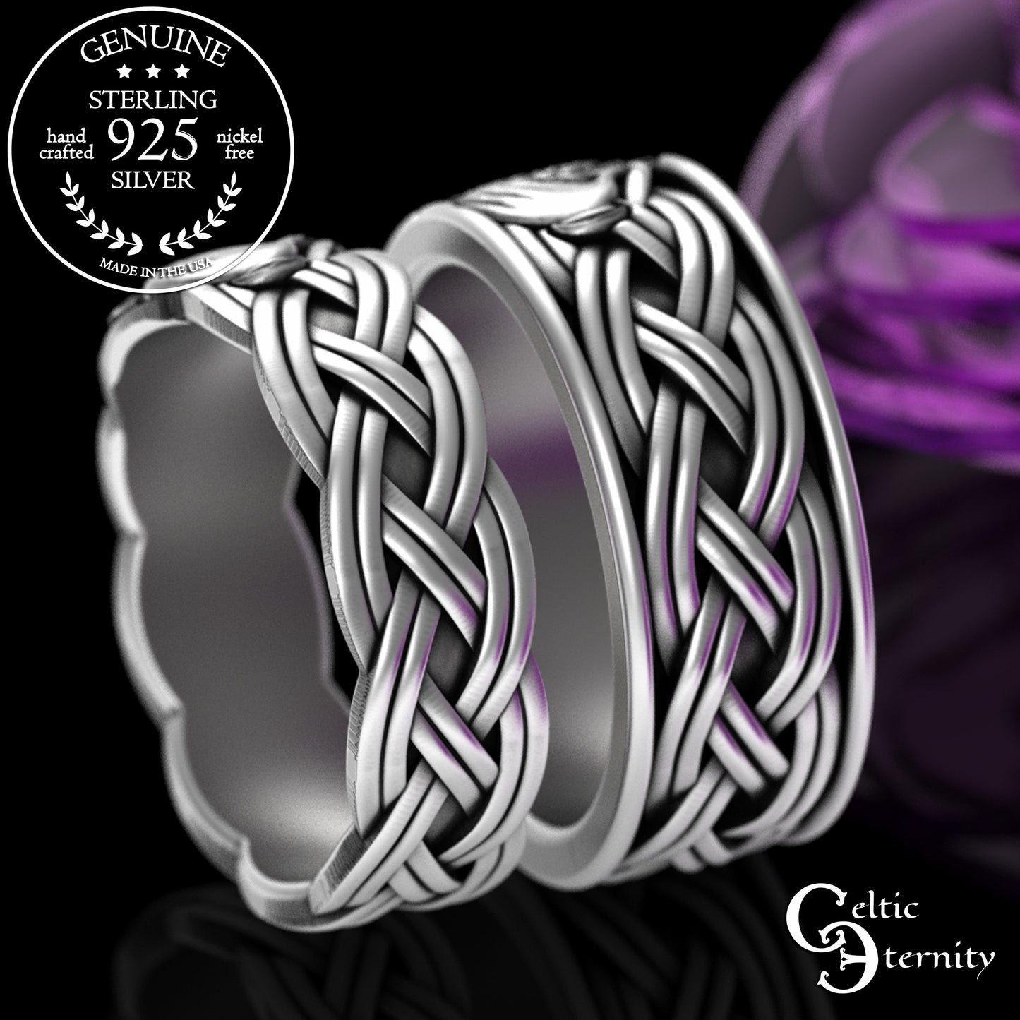 Sterling Matching Thistle & Celtic Claddagh Wedding Band Set, 3360 3359