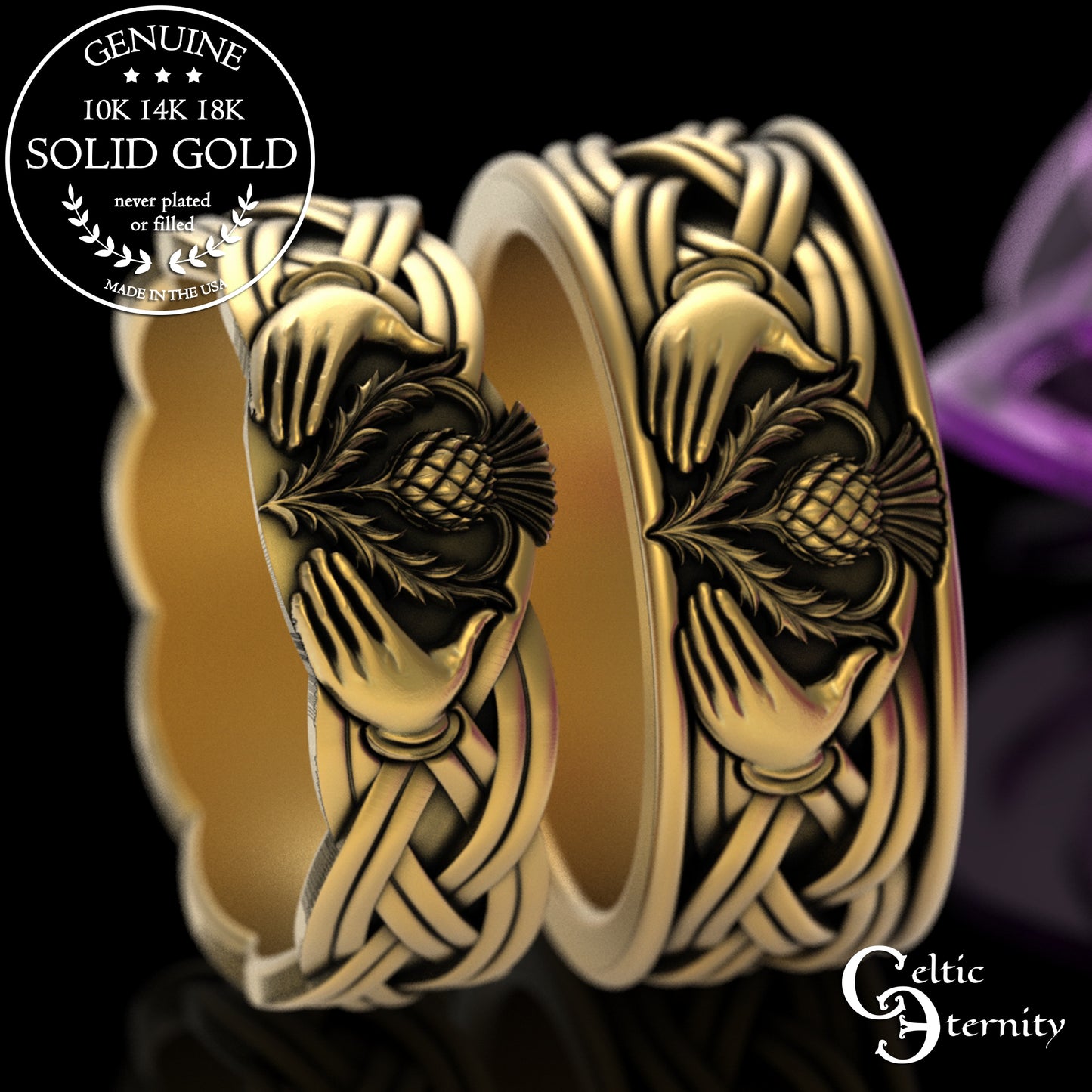 Sterling Matching Thistle & Celtic Claddagh Wedding Band Set, 3360 3359