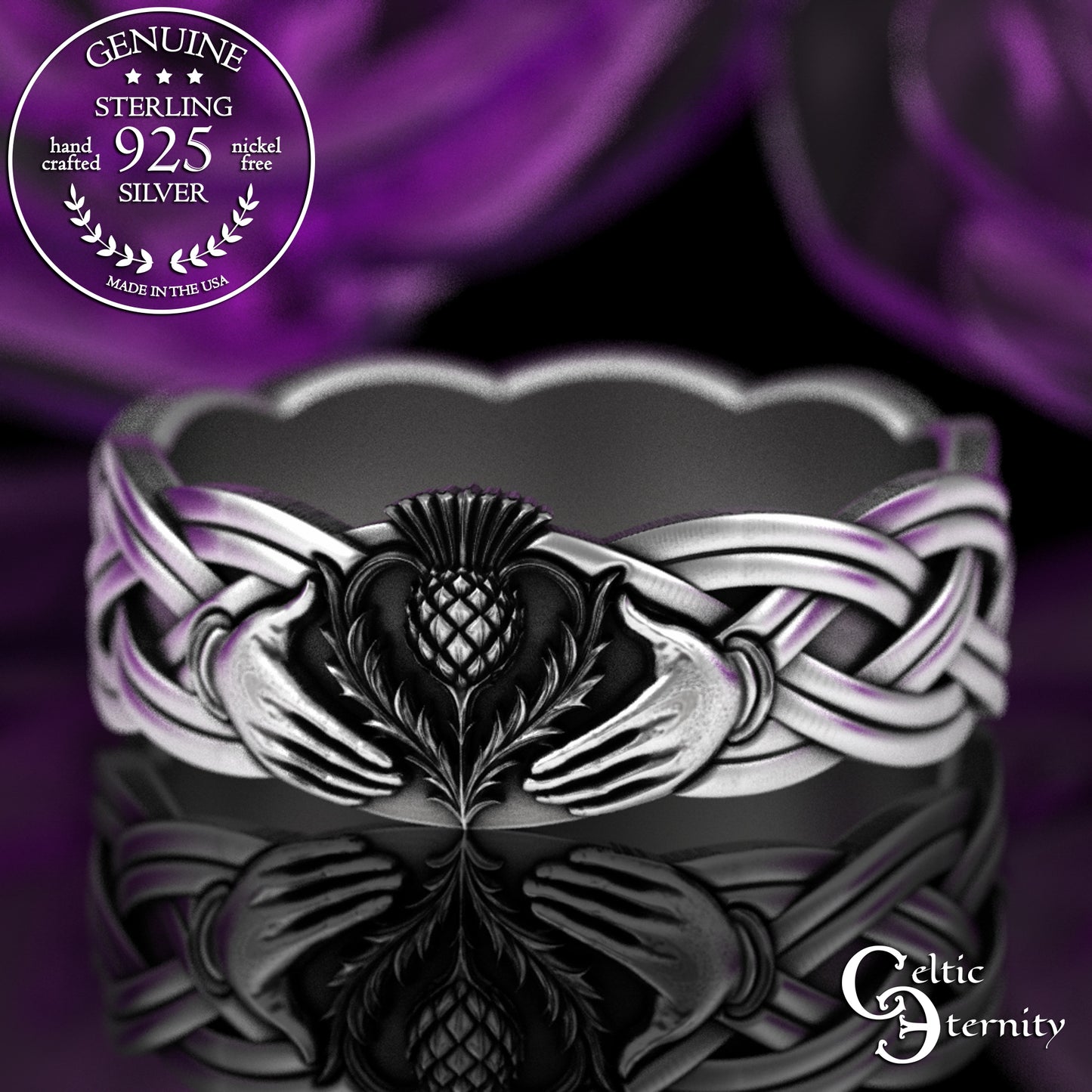 Sterling Women's Thistle Heart & Claddagh Hands Wedding Band, 3360