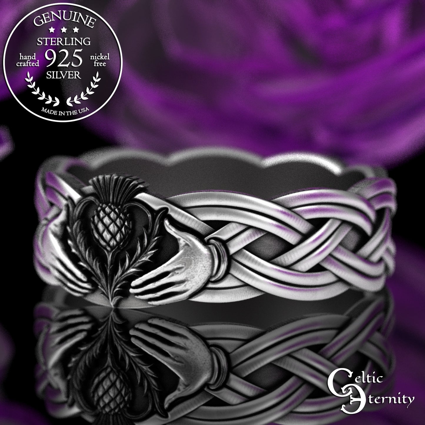 Sterling Women's Thistle Heart & Claddagh Hands Wedding Band, 3360