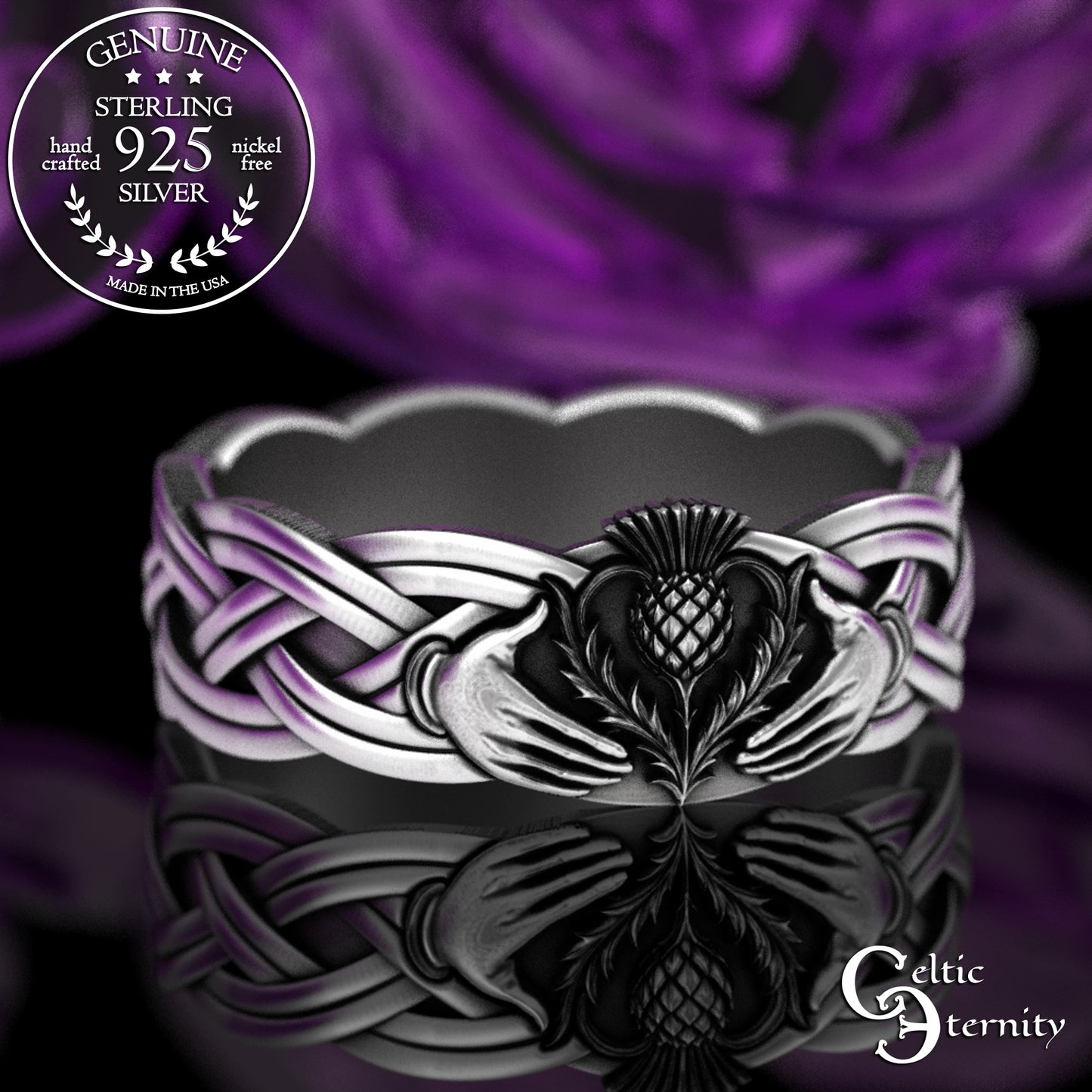 Sterling Women's Thistle Heart & Claddagh Hands Wedding Band, 3360