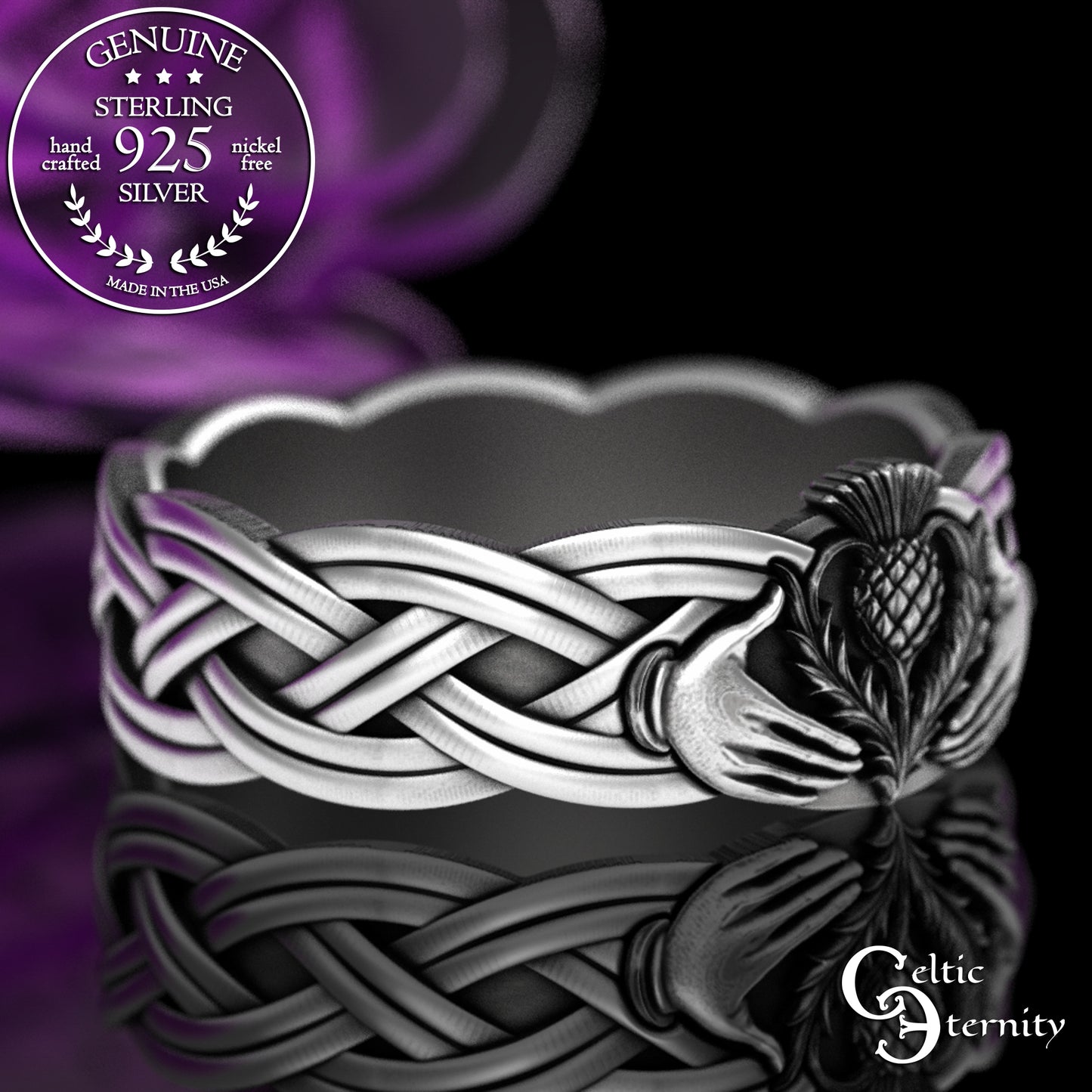 Sterling Women's Thistle Heart & Claddagh Hands Wedding Band, 3360