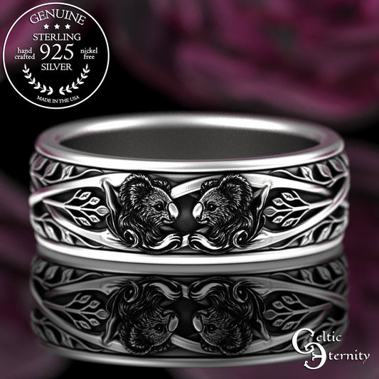 Men's Sterling Silver Koala Wedding Band - Woven Tree Branches, 3364
