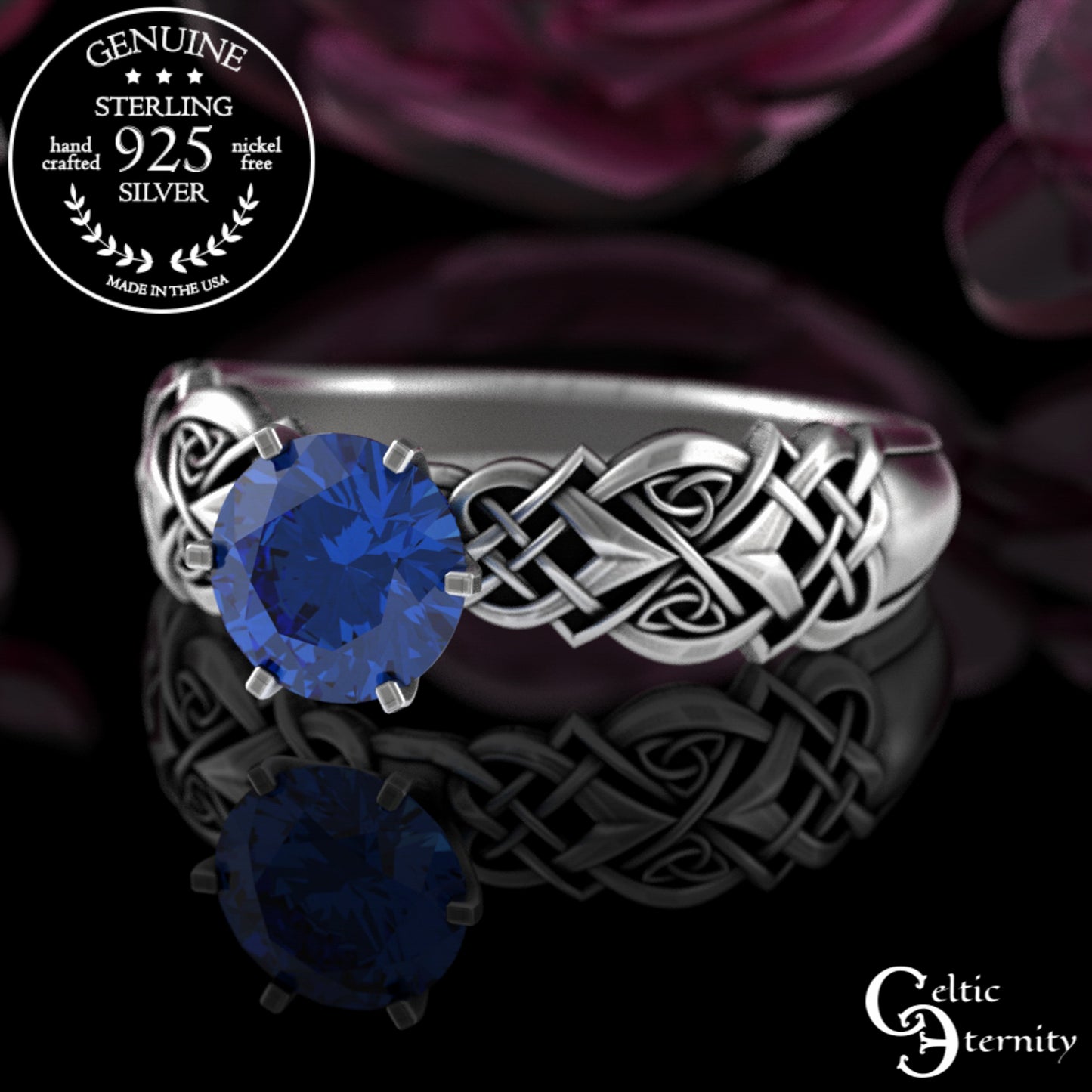 Sterling Celtic Woven Heart Engagement Ring - Alexandrite Solitaire, 4017