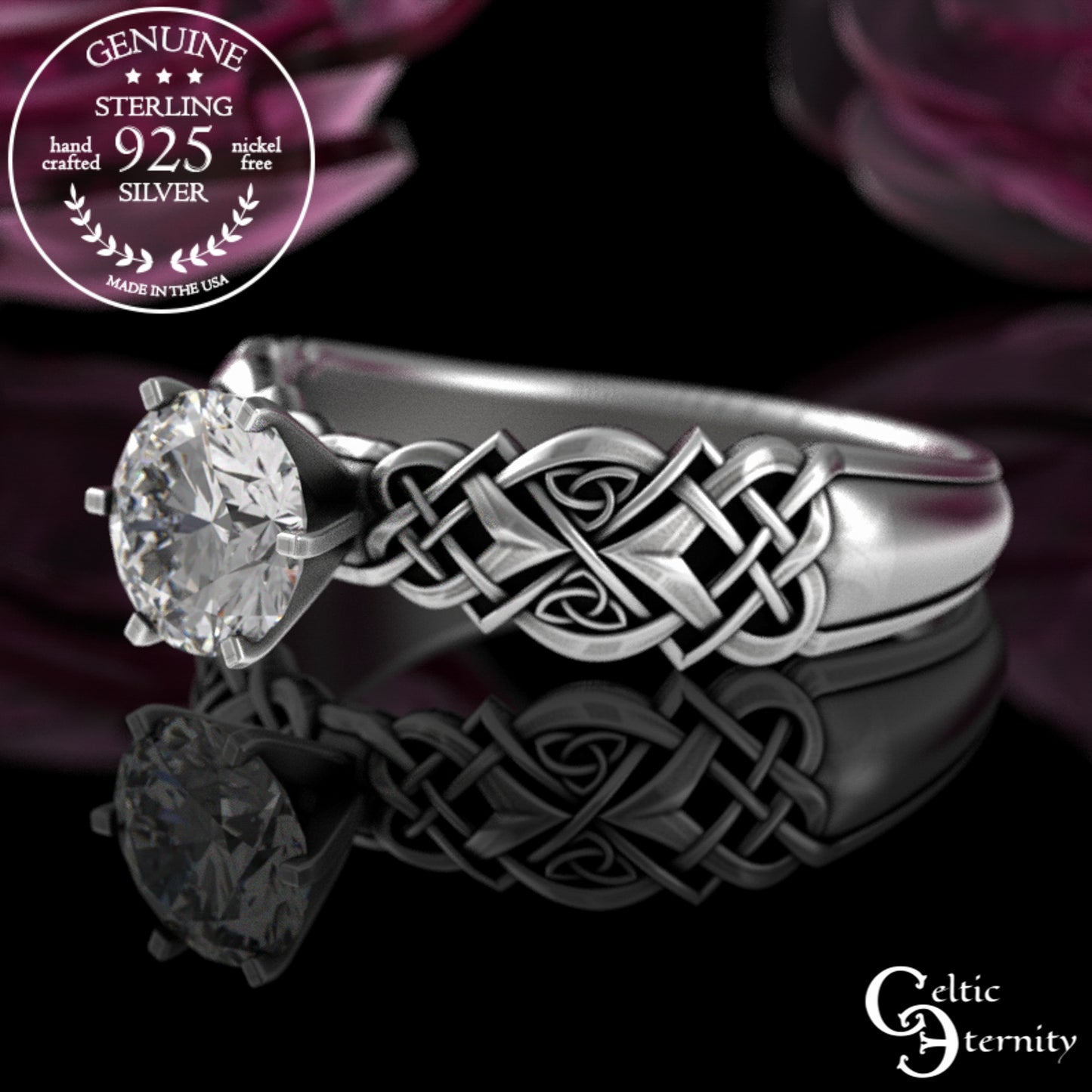 Sterling Celtic Woven Heart Engagement Ring - Alexandrite Solitaire, 4017