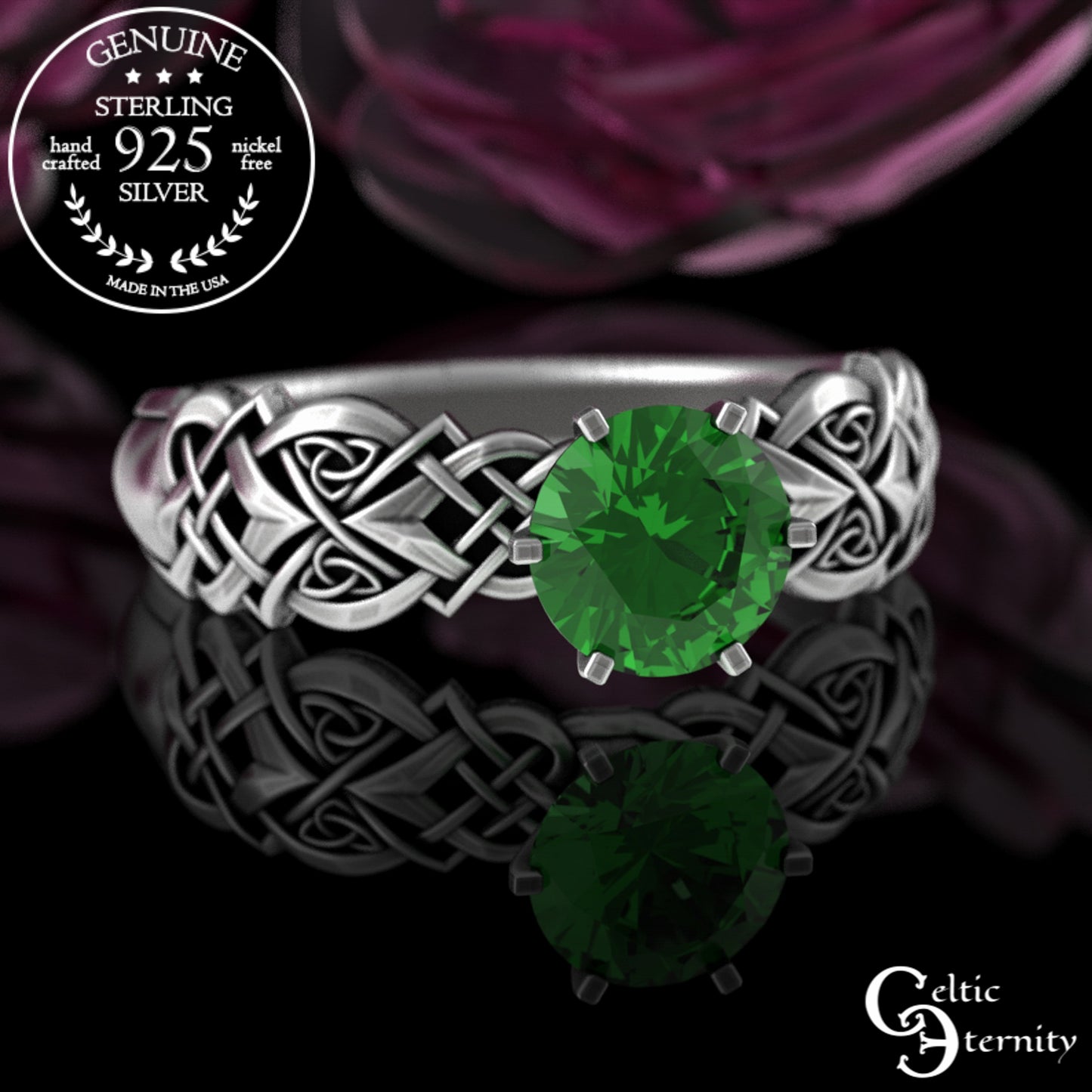 Sterling Celtic Woven Heart Engagement Ring - Alexandrite Solitaire, 4017
