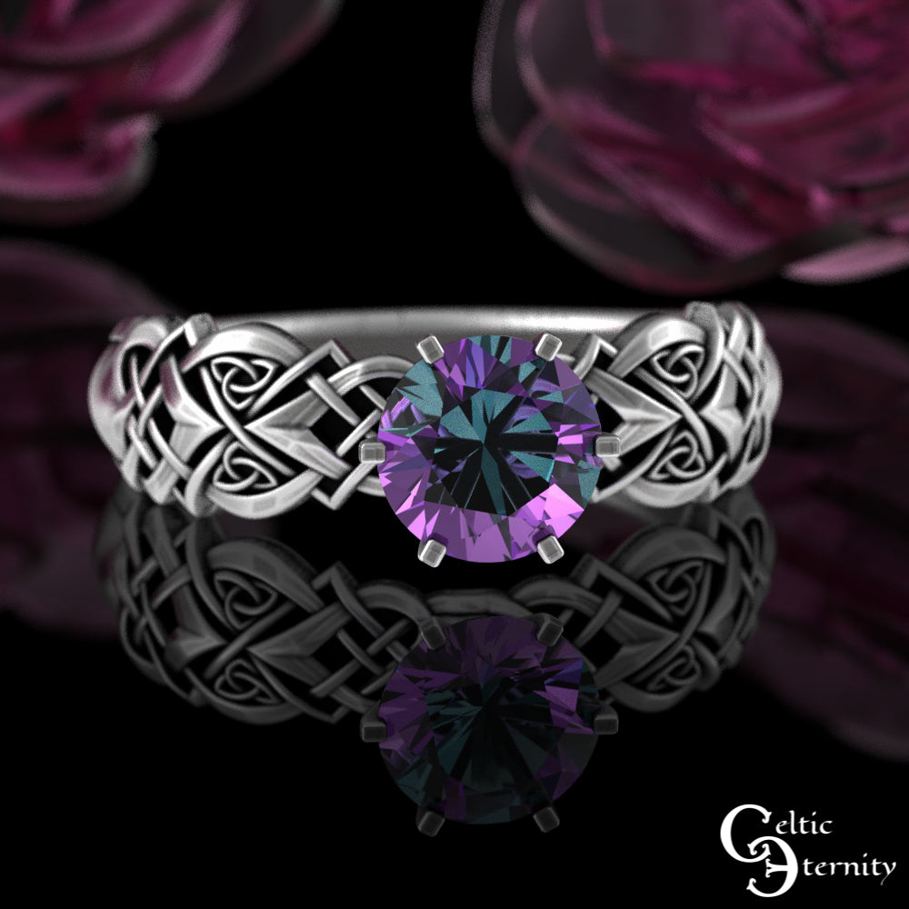 Sterling Celtic Woven Heart Engagement Ring - Alexandrite Solitaire, 4017