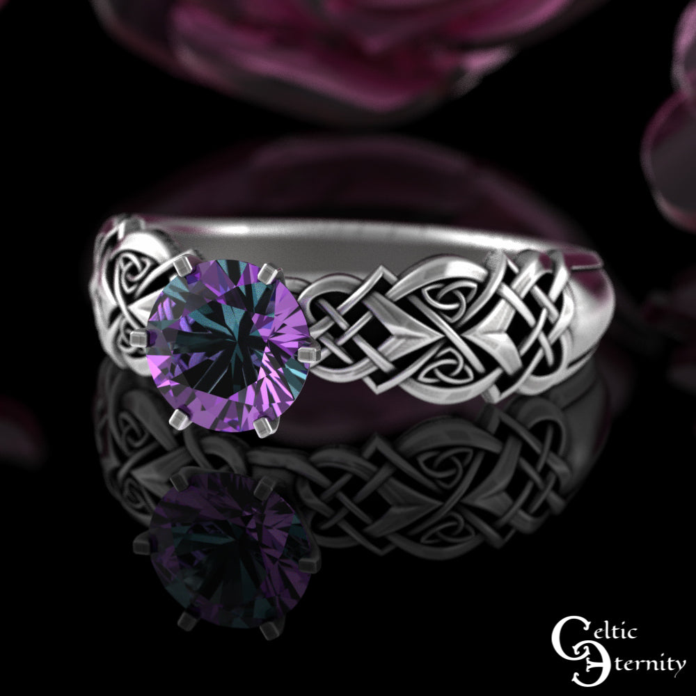 Sterling Celtic Woven Heart Engagement Ring - Alexandrite Solitaire, 4017
