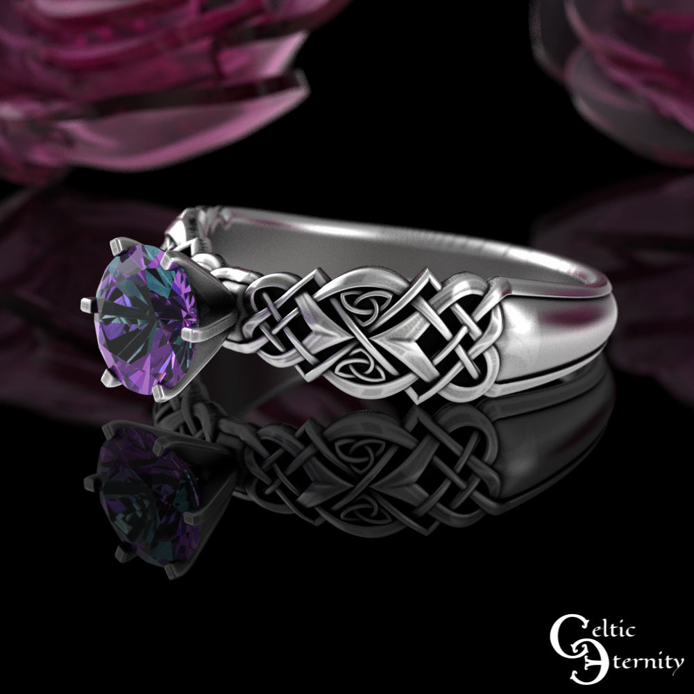 Sterling Celtic Woven Heart Engagement Ring - Alexandrite Solitaire, 4017