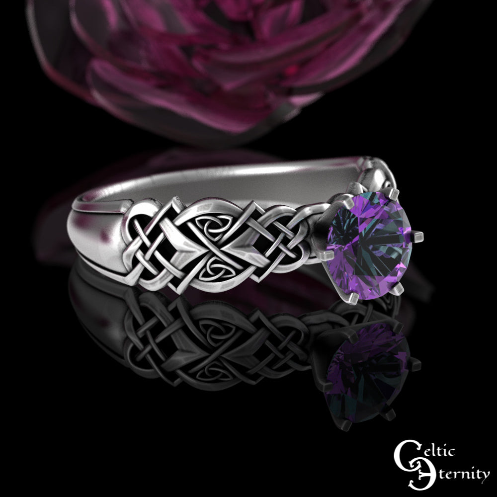 Sterling Celtic Woven Heart Engagement Ring - Alexandrite Solitaire, 4017