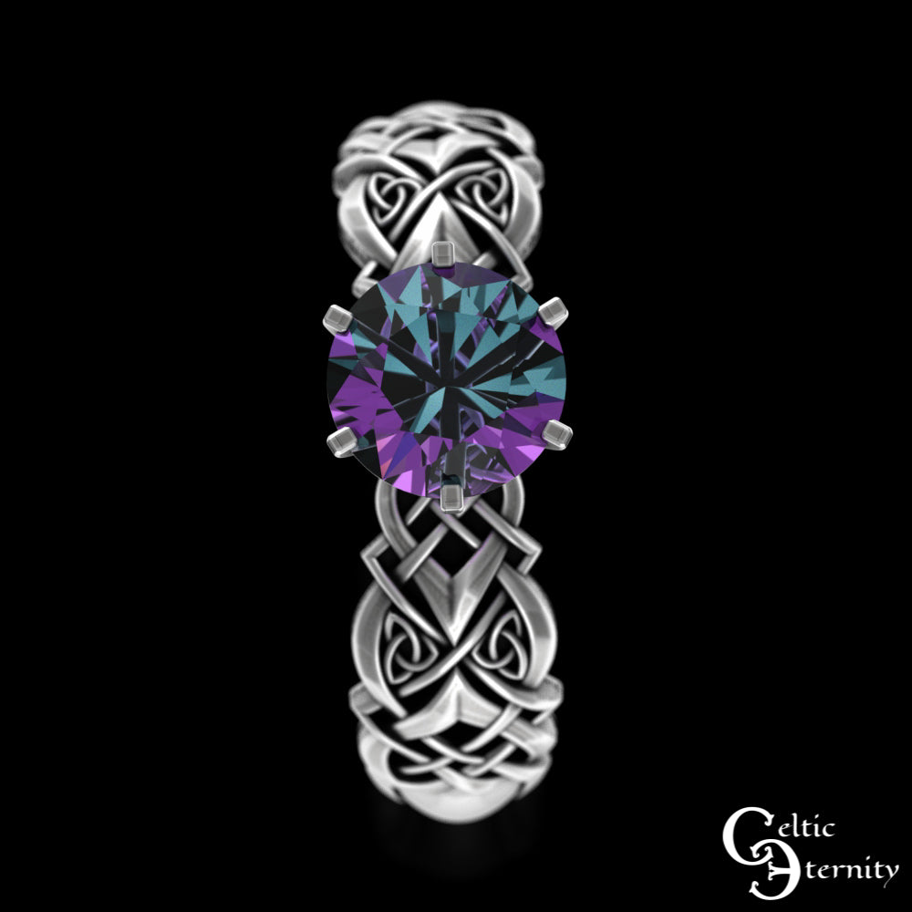 Sterling Celtic Woven Heart Engagement Ring - Alexandrite Solitaire, 4017