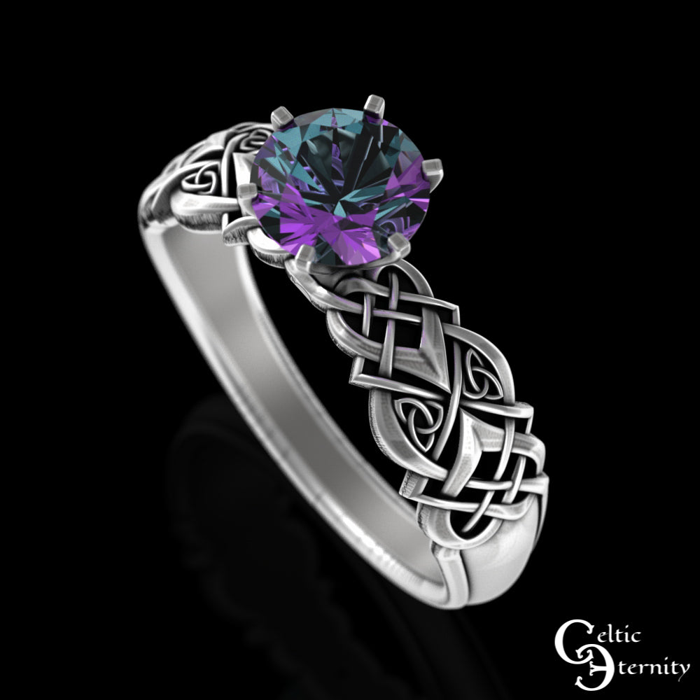 Sterling Celtic Woven Heart Engagement Ring - Alexandrite Solitaire, 4017