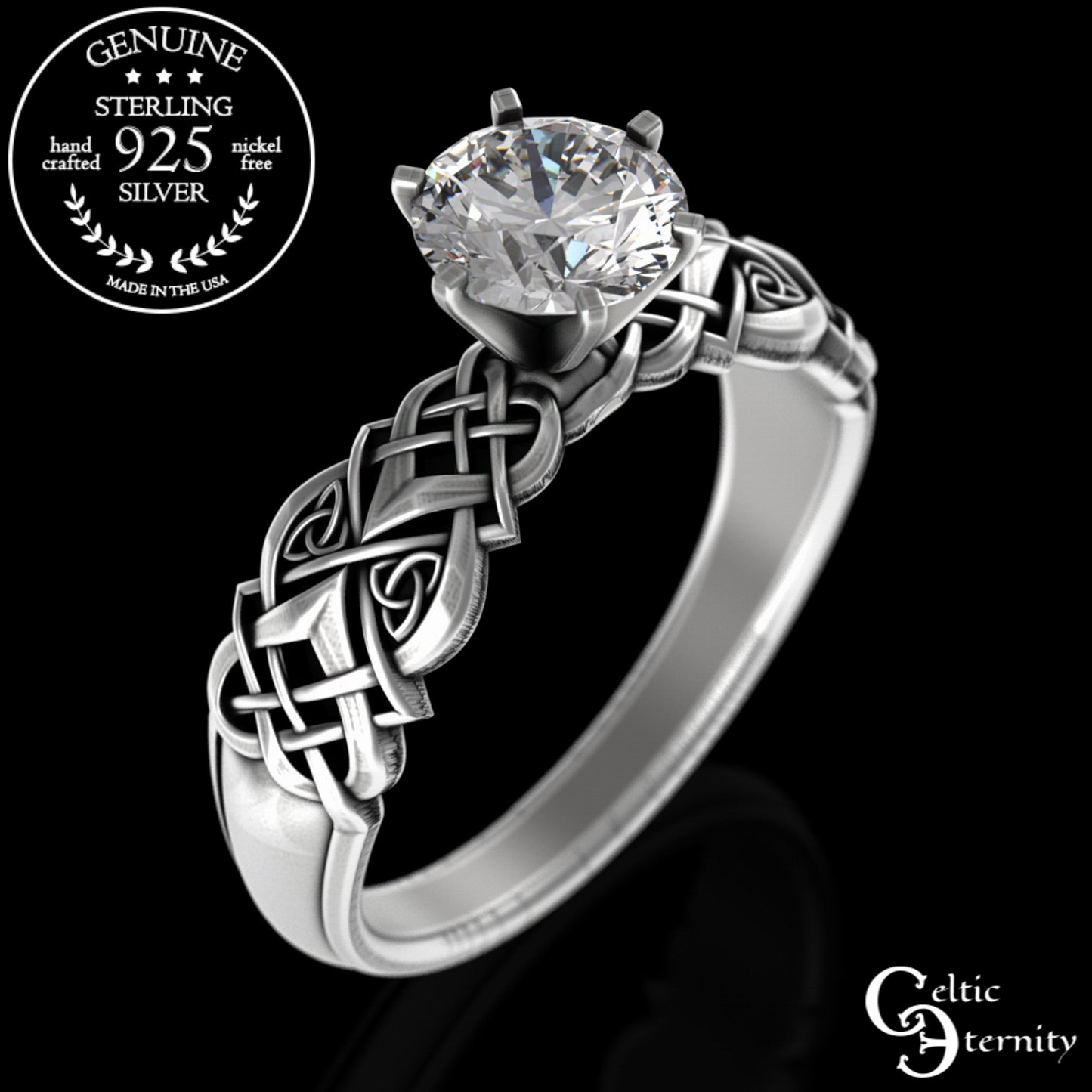 Sterling Celtic Woven Heart Engagement Ring - Alexandrite Solitaire, 4017
