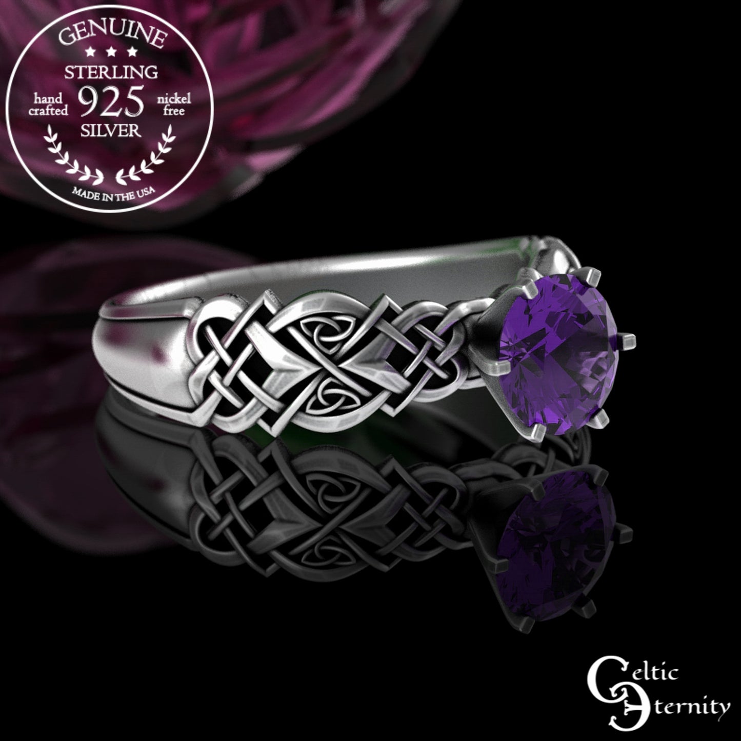Sterling Celtic Woven Heart Engagement Ring - Alexandrite Solitaire, 4017