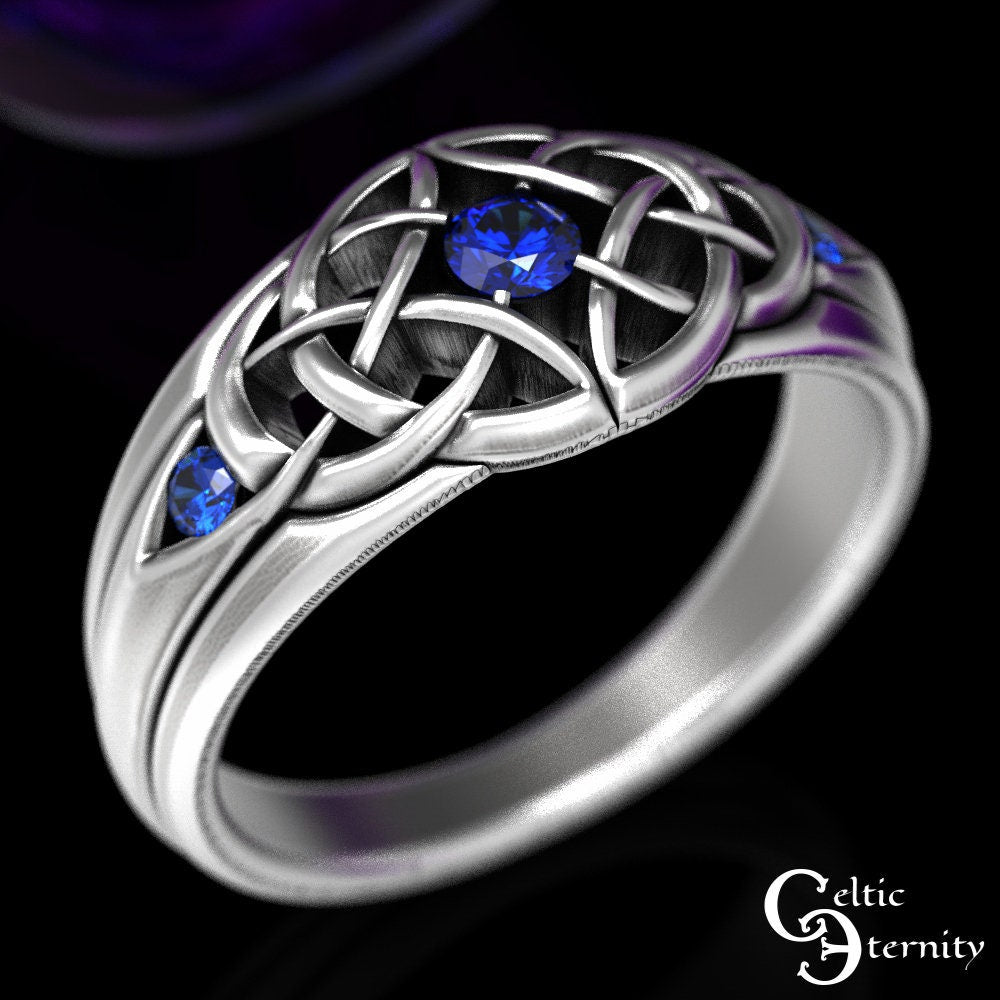 Celtic Knotwork Statement Ring with Sapphire & Sterling Silver, 1601