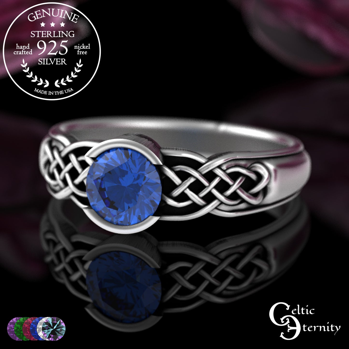 Sterling Woman's Alexandrite Celtic Bezel Engagement Ring, 4062